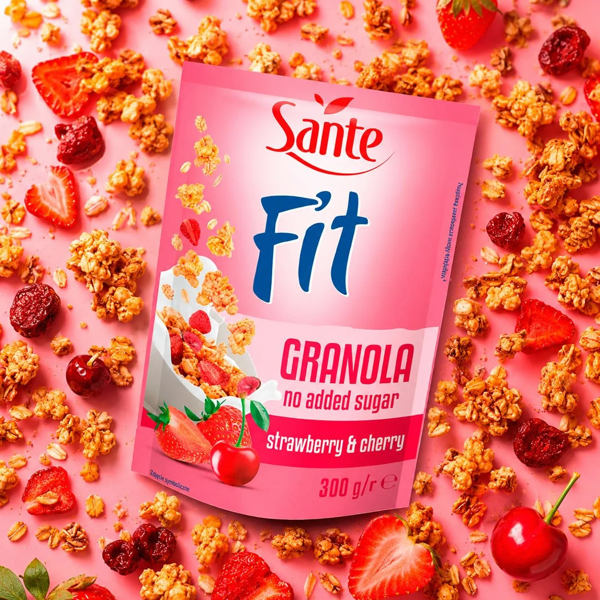 Sante Fit Granola Truskawka Wiśnia Bez Dodatku Cukru 300g