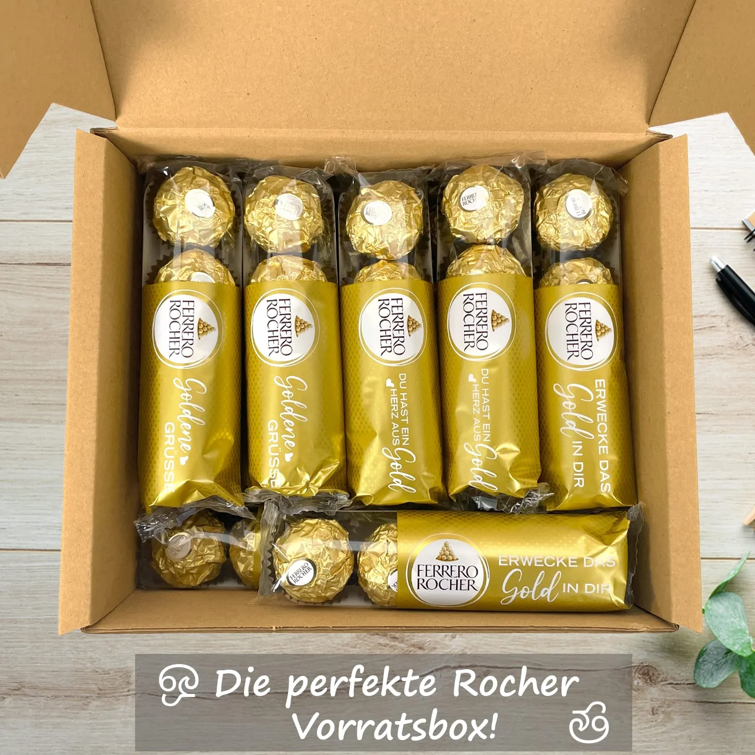Genussleben Ferrero Rocher, 48 sztuk w pudełku prezentowym, chrupiące praliny z mleczną czekoladą i orzechem laskowym
