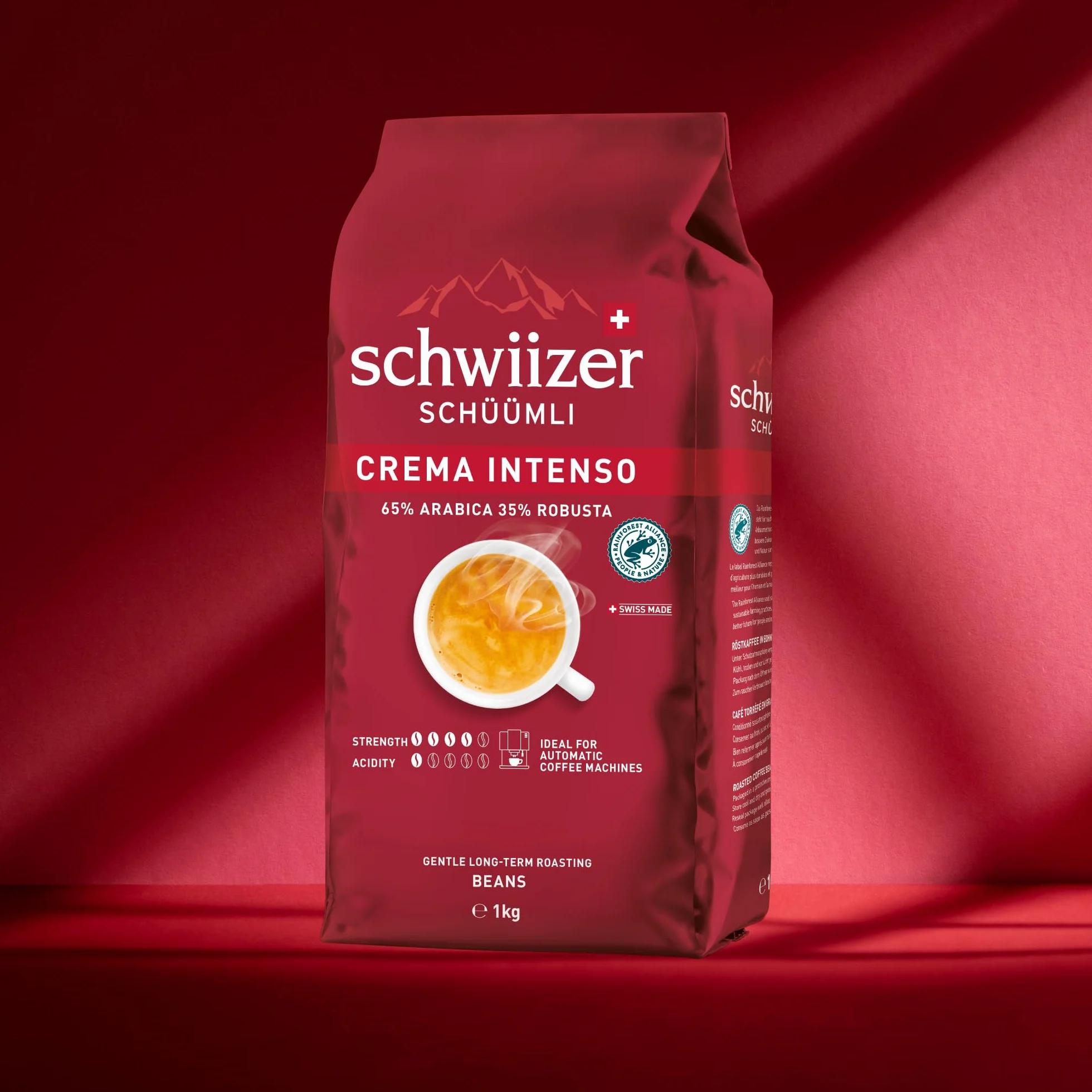 Schwiizer Schüümli Intenso kawa ziarnista 1 kg intensywność 4/5 certyfikat UTZ