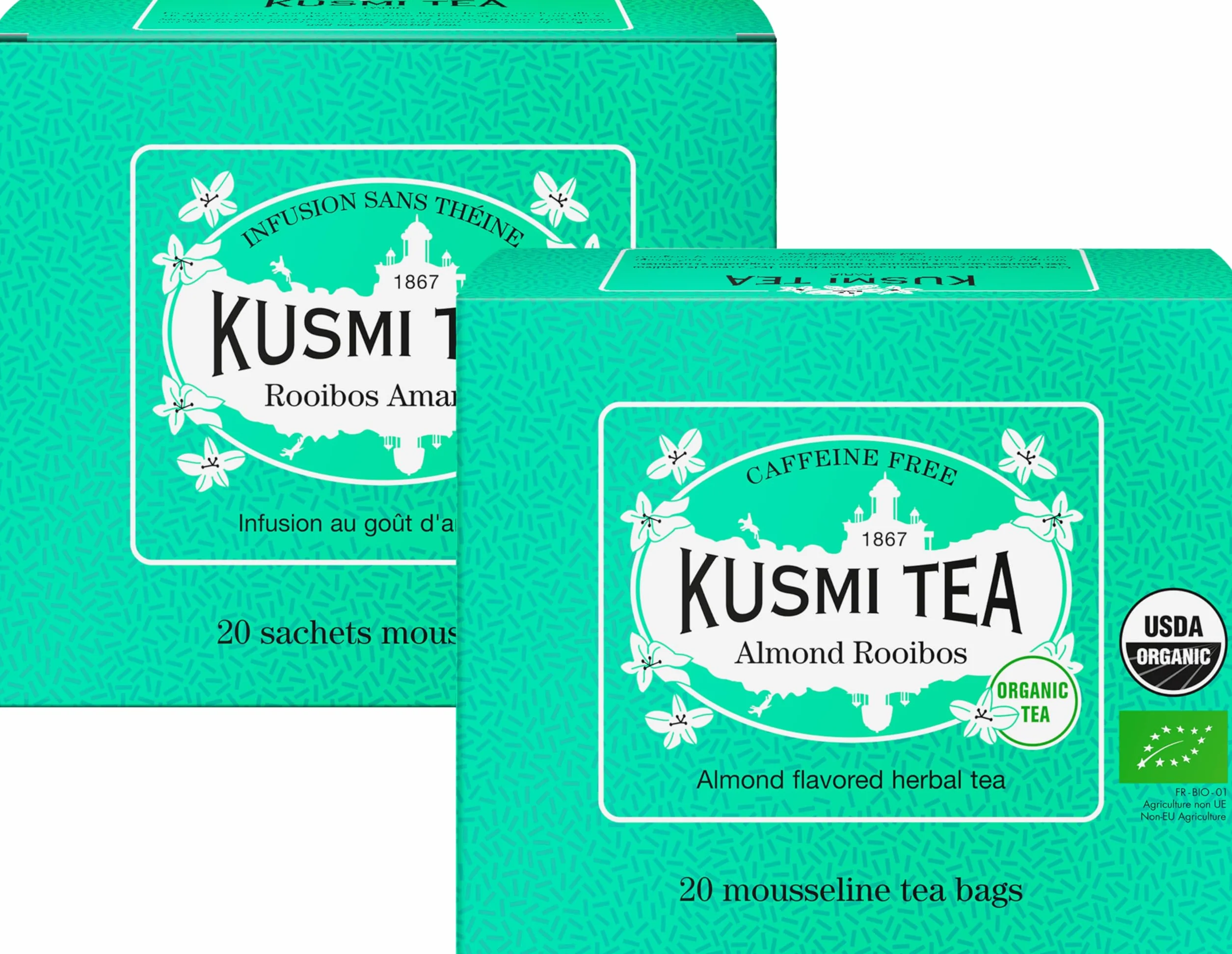 Kusmi Tea Rooibos Almond Zestaw 2 puszek Organiczny napar 2x20 torebek