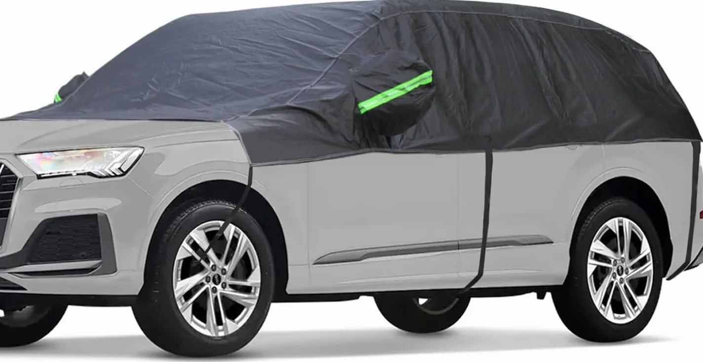 Półgarażowa plandeka na samochód BEXITA, wodoszczelna, do zewnątrz, na zimę, pogrubiony materiał z bawełnianą podszewką, osłona hatchbacka do 440 cm
