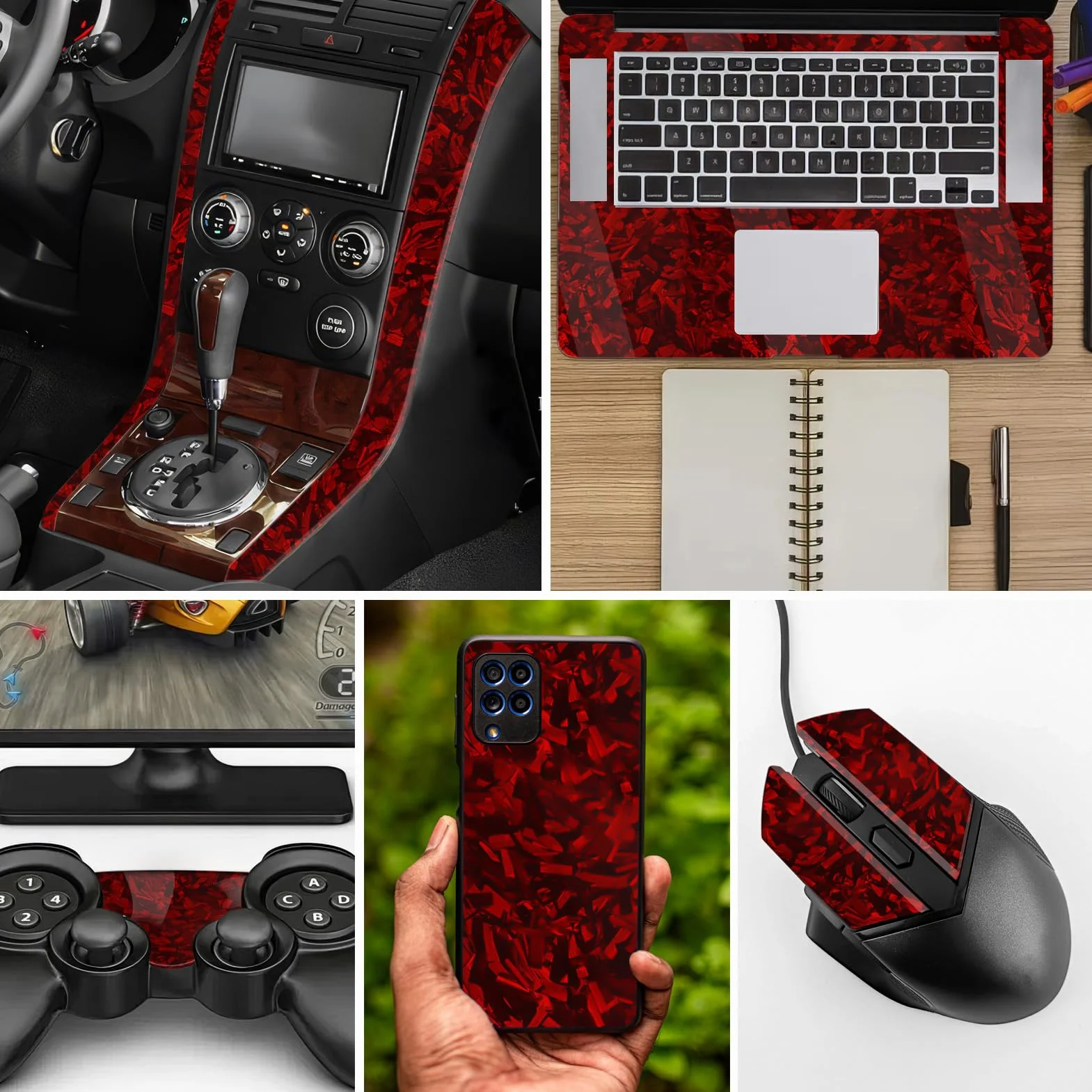 Zocipro Carbon Folie Auto – Folia do Karbonu Kutego do Samochodów, 152 x 30 cm, na Mokro i na Sucho, z Raklą, Samoprzylepna Folia Ochronna na Samochód, Czerwona