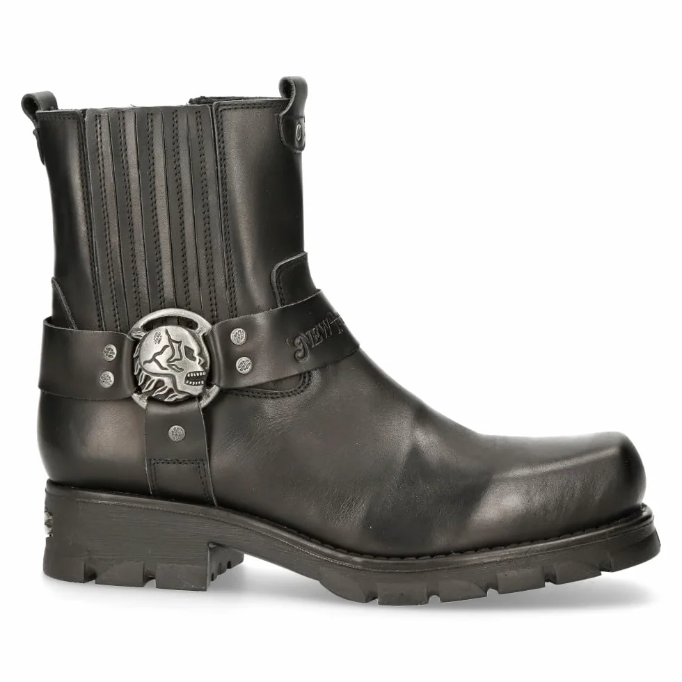 New Rock Buty motocyklowe, uniseks, zamek błyskawiczny, kolor czarny, skóra, uniseks, czarne buty motocyklowe, zamek błyskawiczny M.7605C-C1