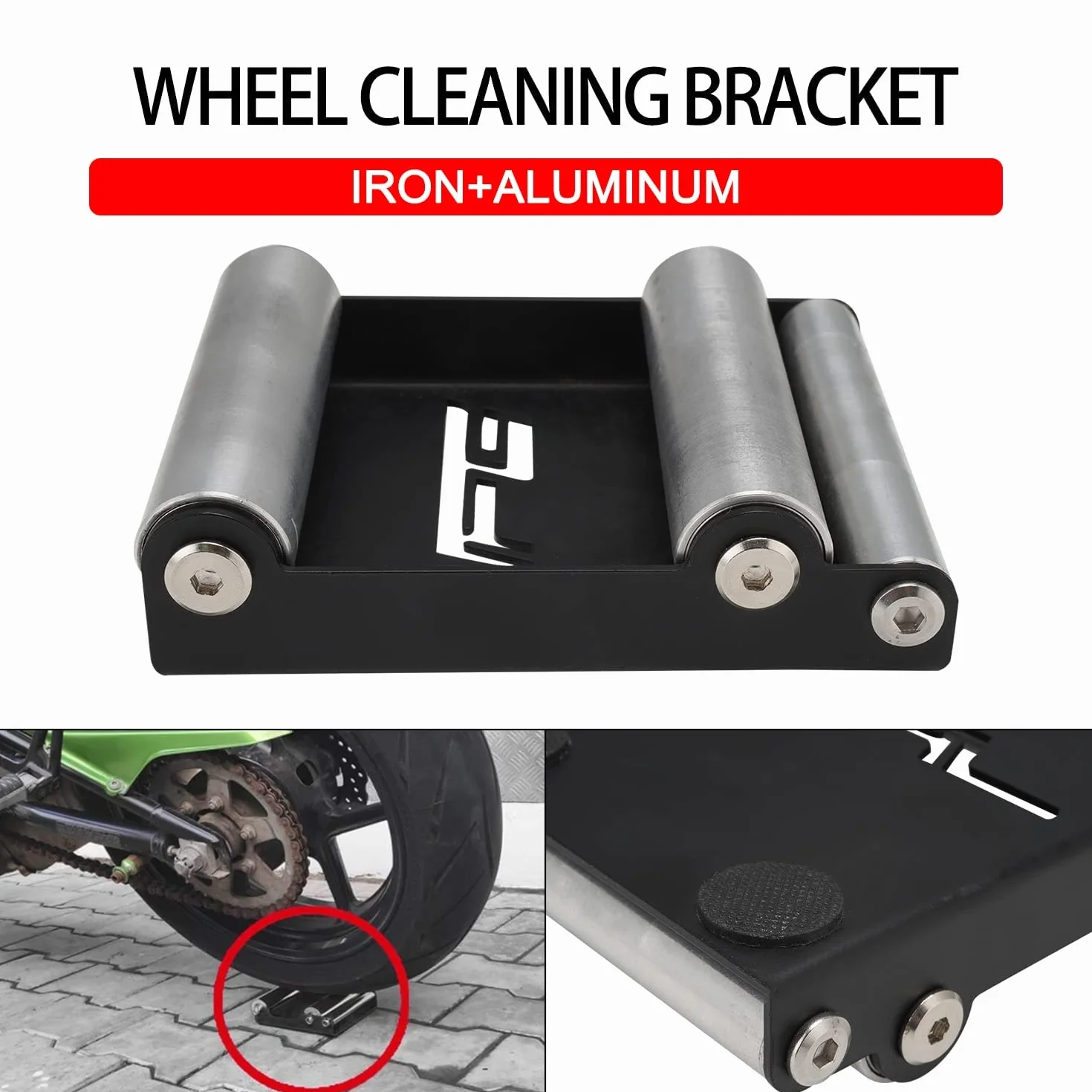JFG RACING Silnik koła motocyklowego Rolka koła Silnik do czyszczenia kół do czyszczenia opon i smarowania łańcucha (rower <485 LB WT i szerokość opon <180 mm