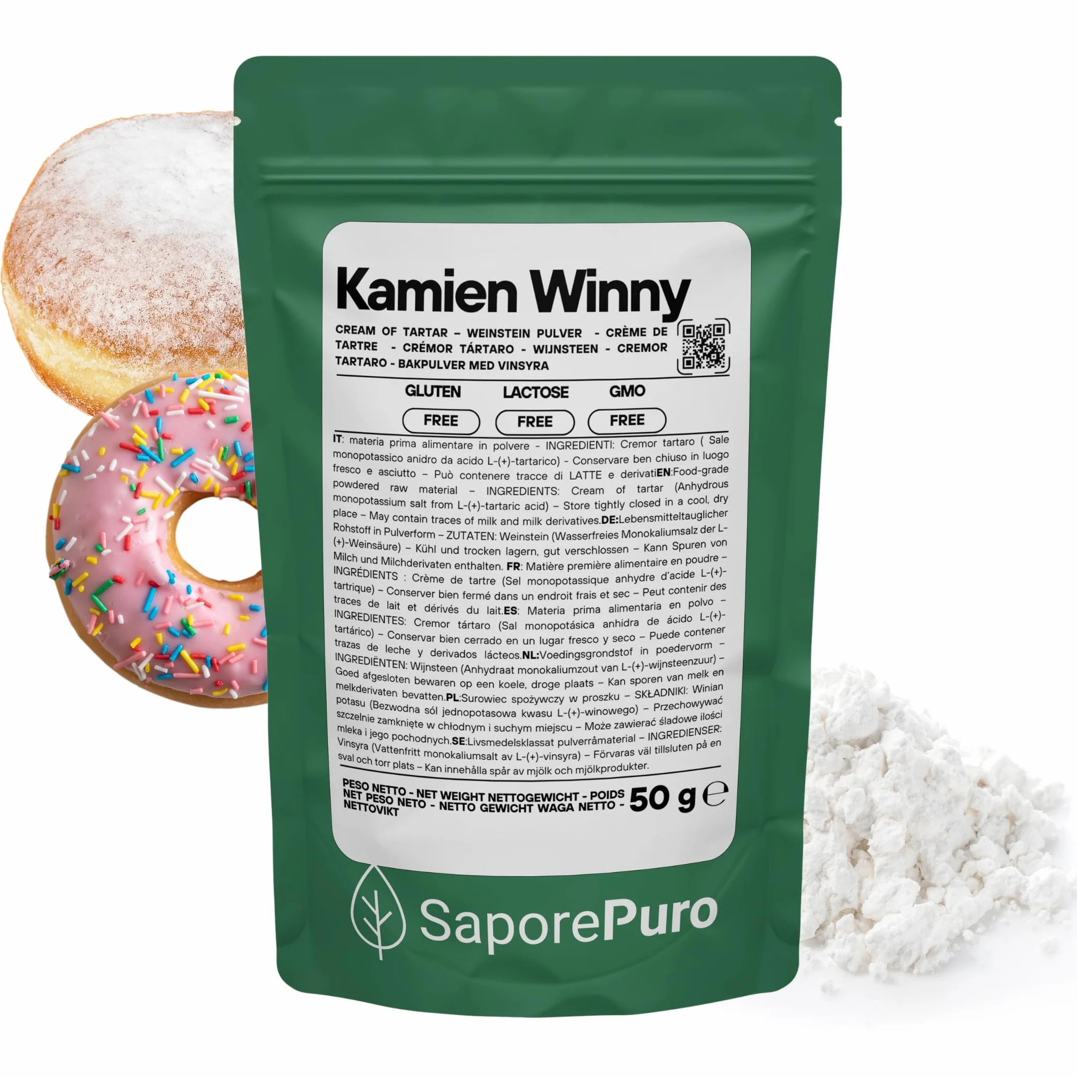 Saporepuro Kamień winny 50 g - Cream of Tartaro - naturalny proszek drożdżowy - bezglutenowe