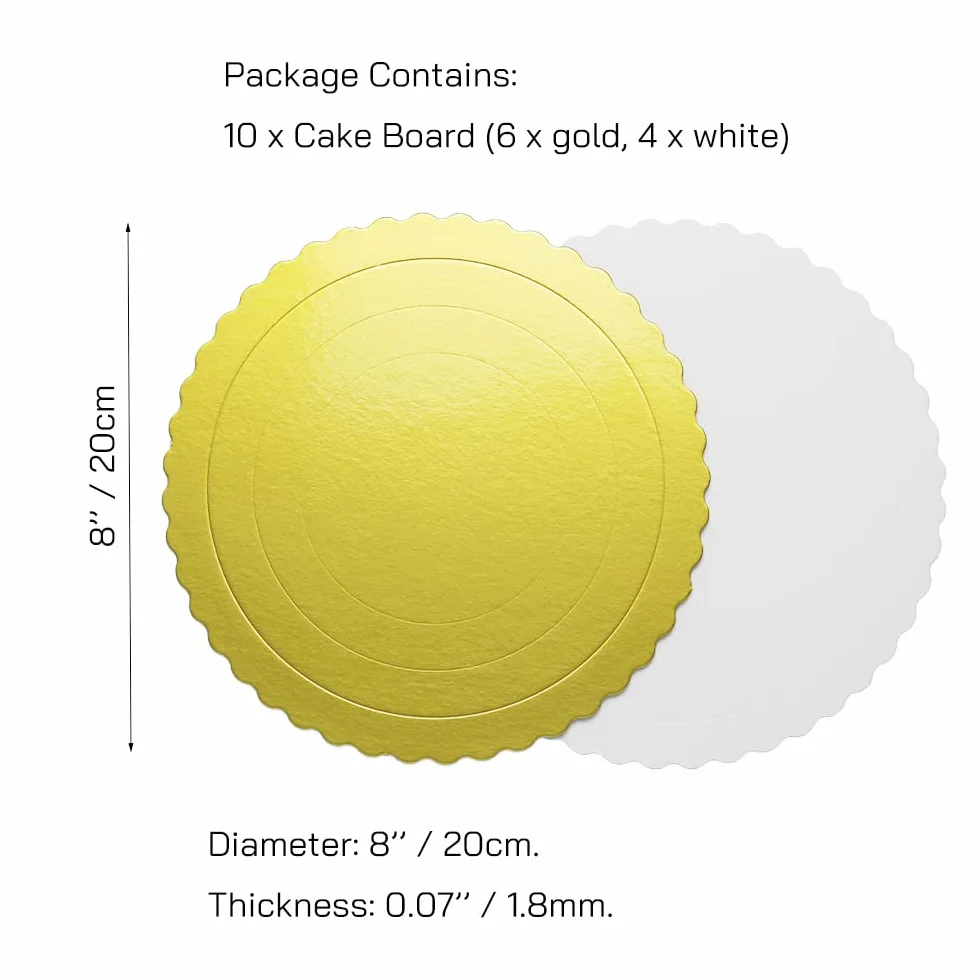 Cake Drum Gold Biały Papierowy Cake Board Ø 20 cm 10 sztuk
