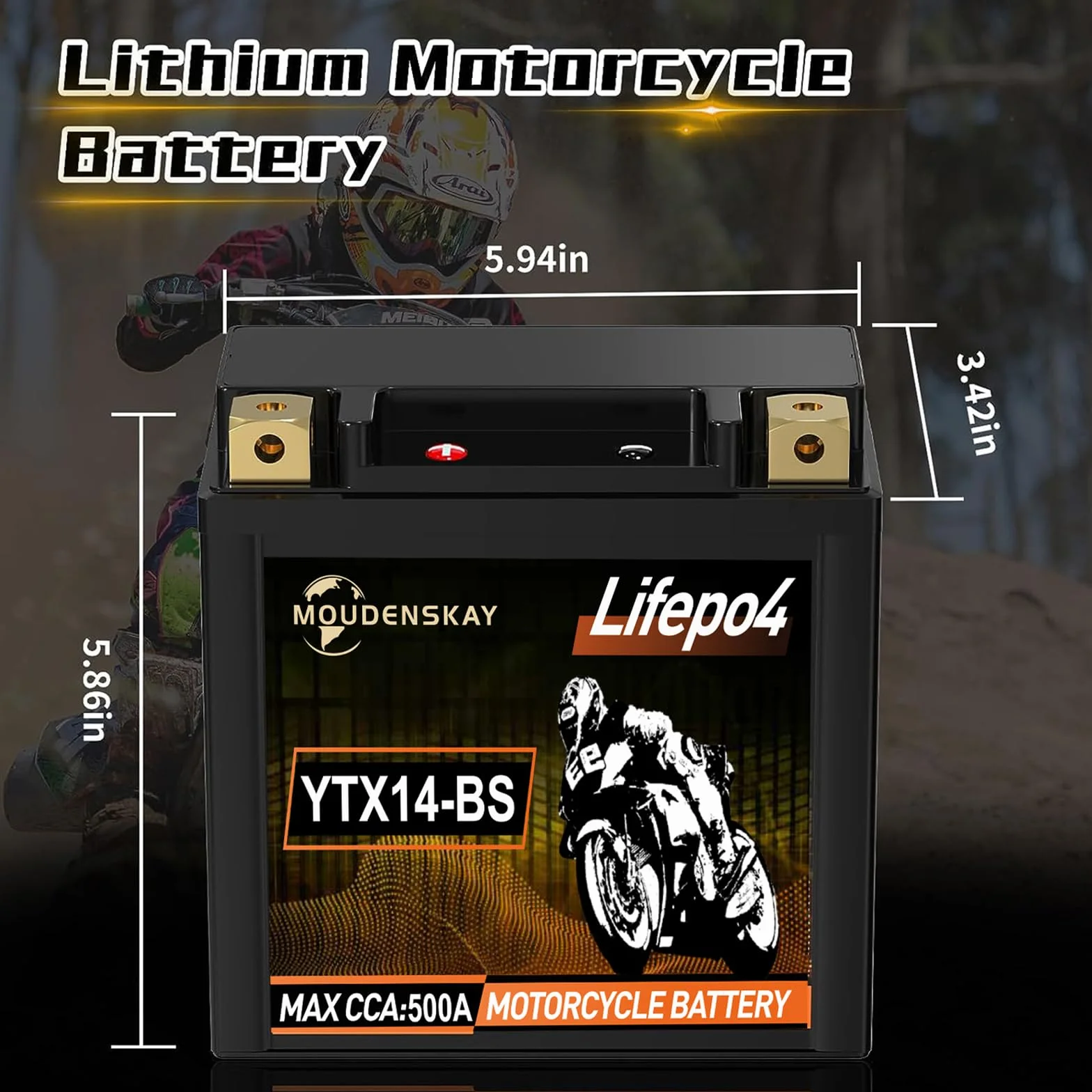 Akumulator litowy do motocykla 12V Akumulator litowy Powersports z BMS (YTX14-BS 500~600CCA 12.8V 6Ah) Akumulatory startowe LiFePO4 do motocykli, ATV, UTV, jednostek wodnych itp