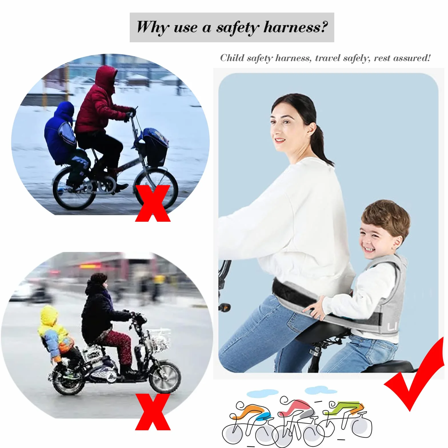 Dziecięcy pas rowerowy, dziecięcy motocyklowy pas bezpieczeństwa,dziecięce tylne pasy bezpieczeństwa chroniące przed upadkiem,dziecięcy regulowany pas motocyklowy, odpowiedni do rowerów