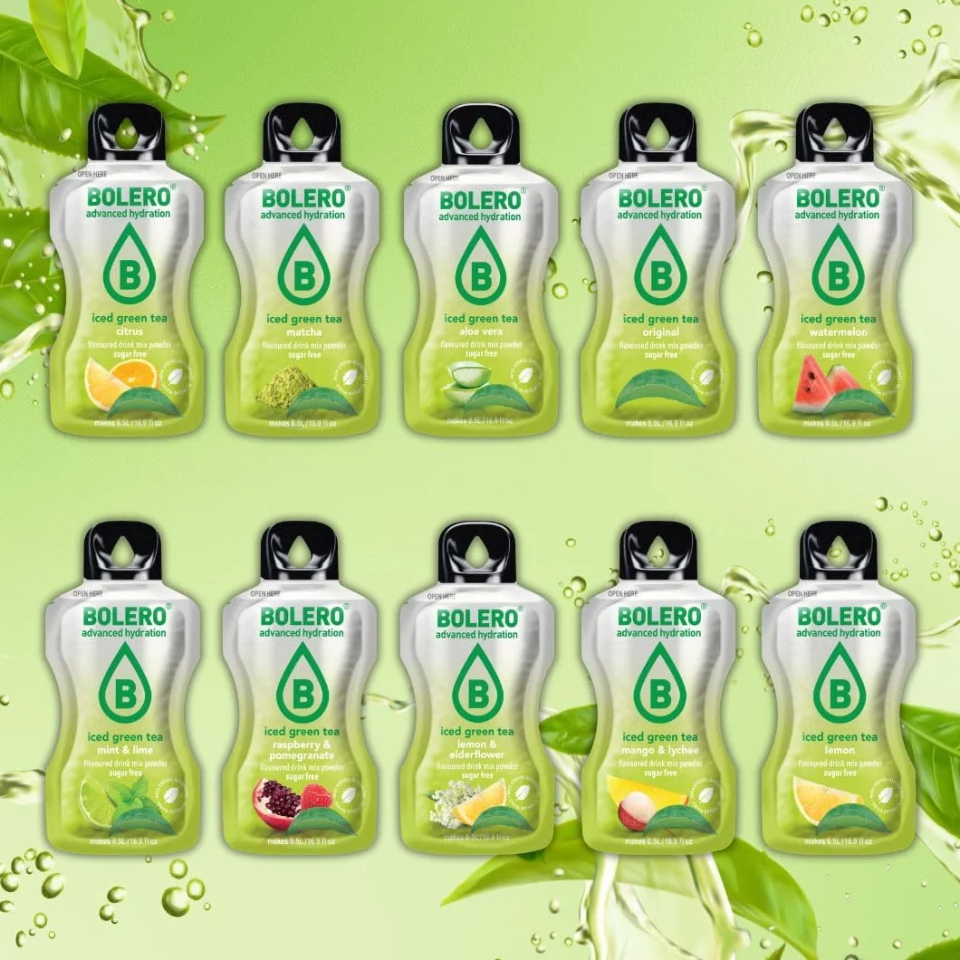 Bolero ICED GREEN TEA Saftpulver ohne Zucker, gesüßt mit Stevia + Vitamin C, glutenfrei veganfreundlich (24x3g, LEMON)