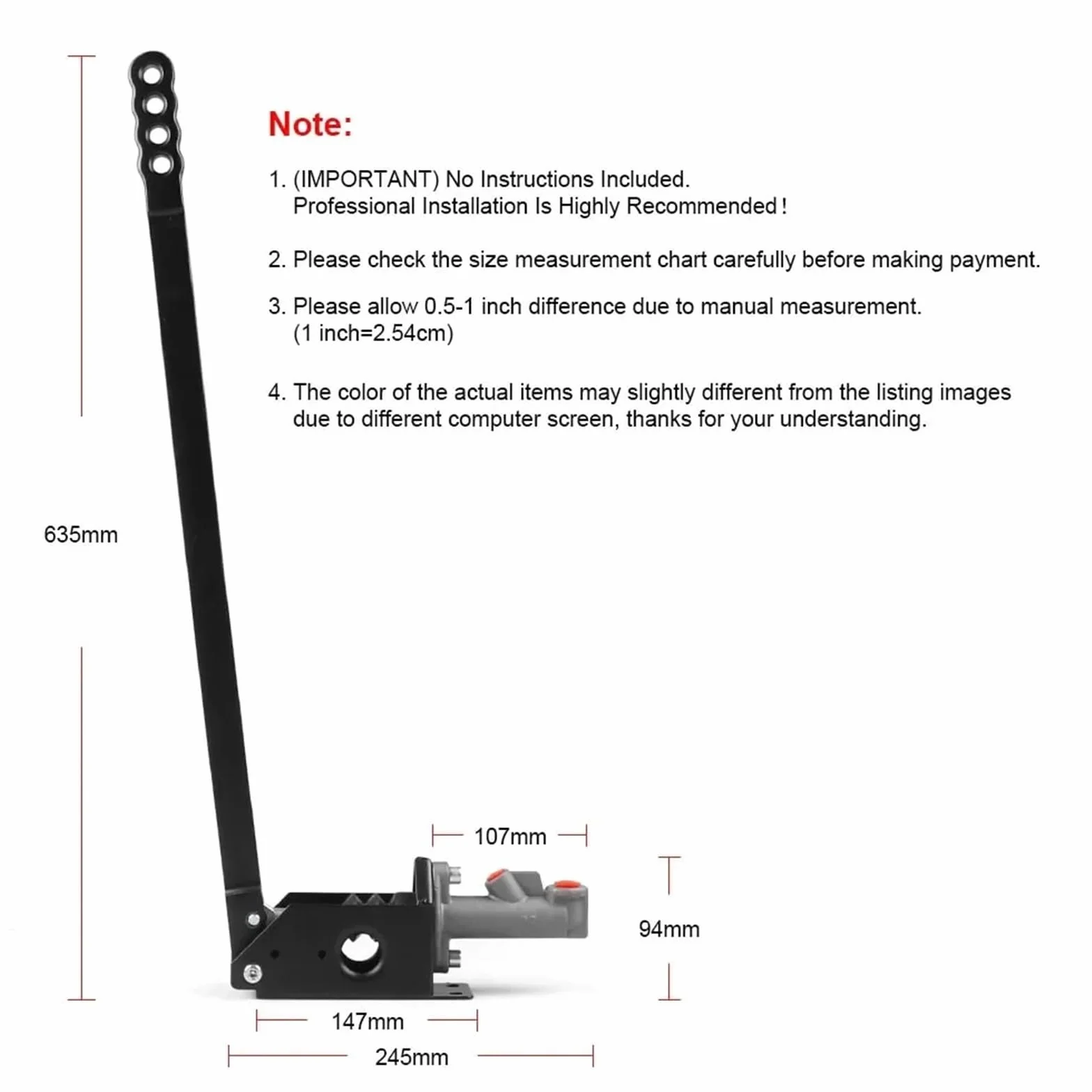 płyta do hamulca ręcznego Dźwignia hamulca ręcznego Drift E Brake Aluminium 63 cm Uniwersalny długi hamulec ręczny do samochodu Honda(Red)