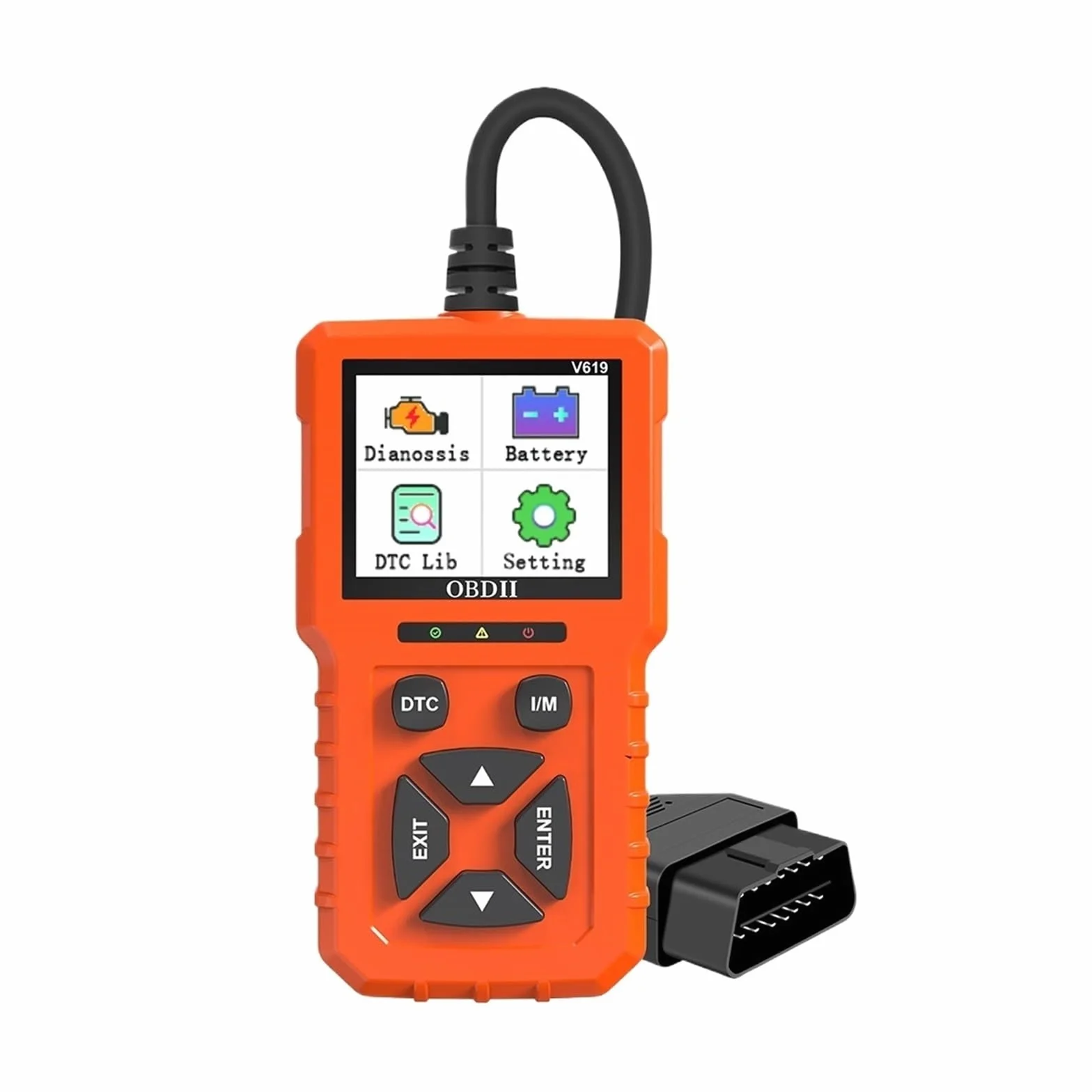 Narzędzie diagnostyczne V619 OBD2 do samochodów Odczyt informacji o pojeździe Czytnik kodów Skaner wielojęzyczny Tester akumulatora Sprawdź system silnika(Oranje)