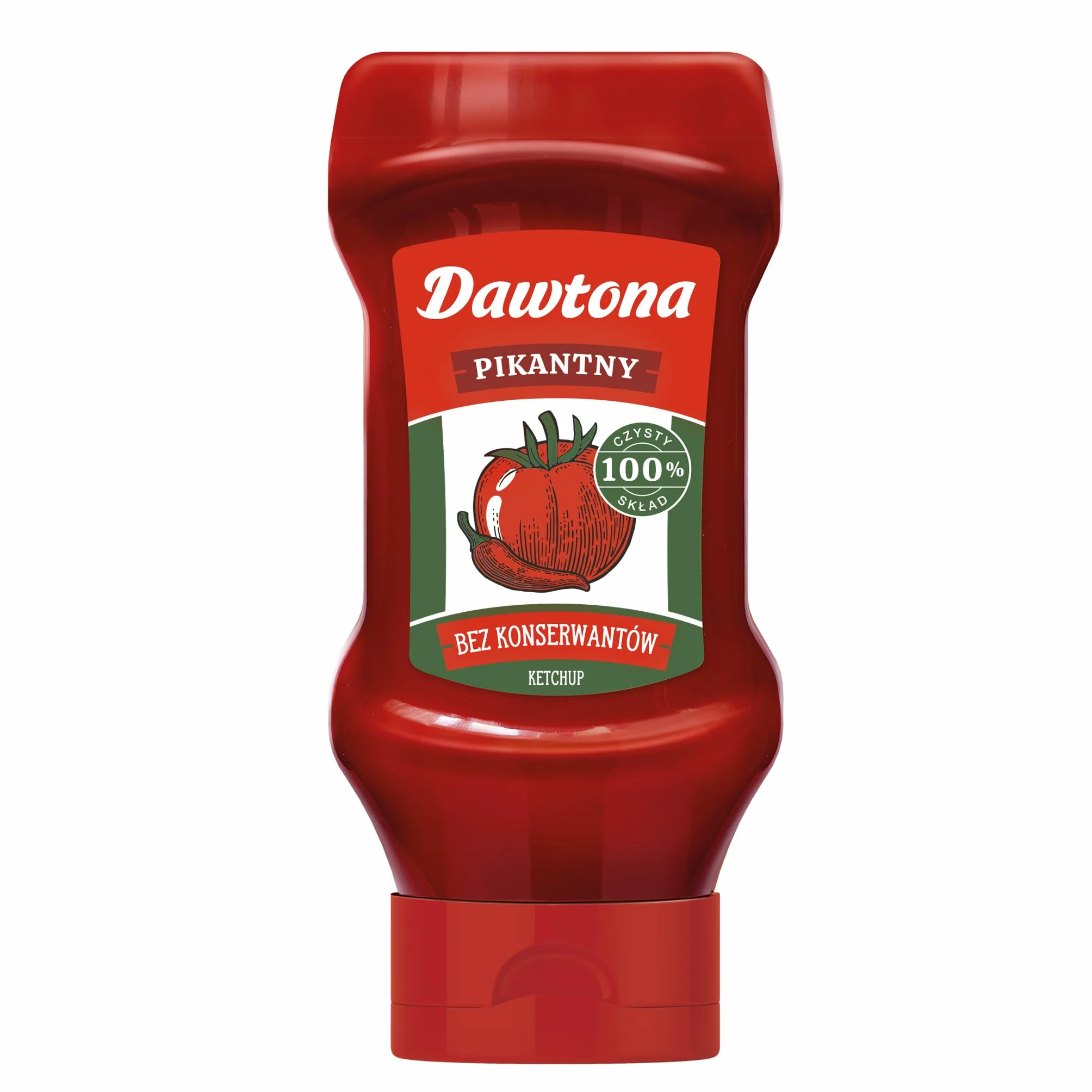 DAWTONA Ketchup Pikantny 10 x 450g, 100% Czysty Skład z Polskich Pomidorów, Bez Konserwantów i Bez Skrobi, Naturalnie Gęsty - Wyrazisty Smak Idealny do Pizzy, Mięs, Burgerów i Zapiekanek