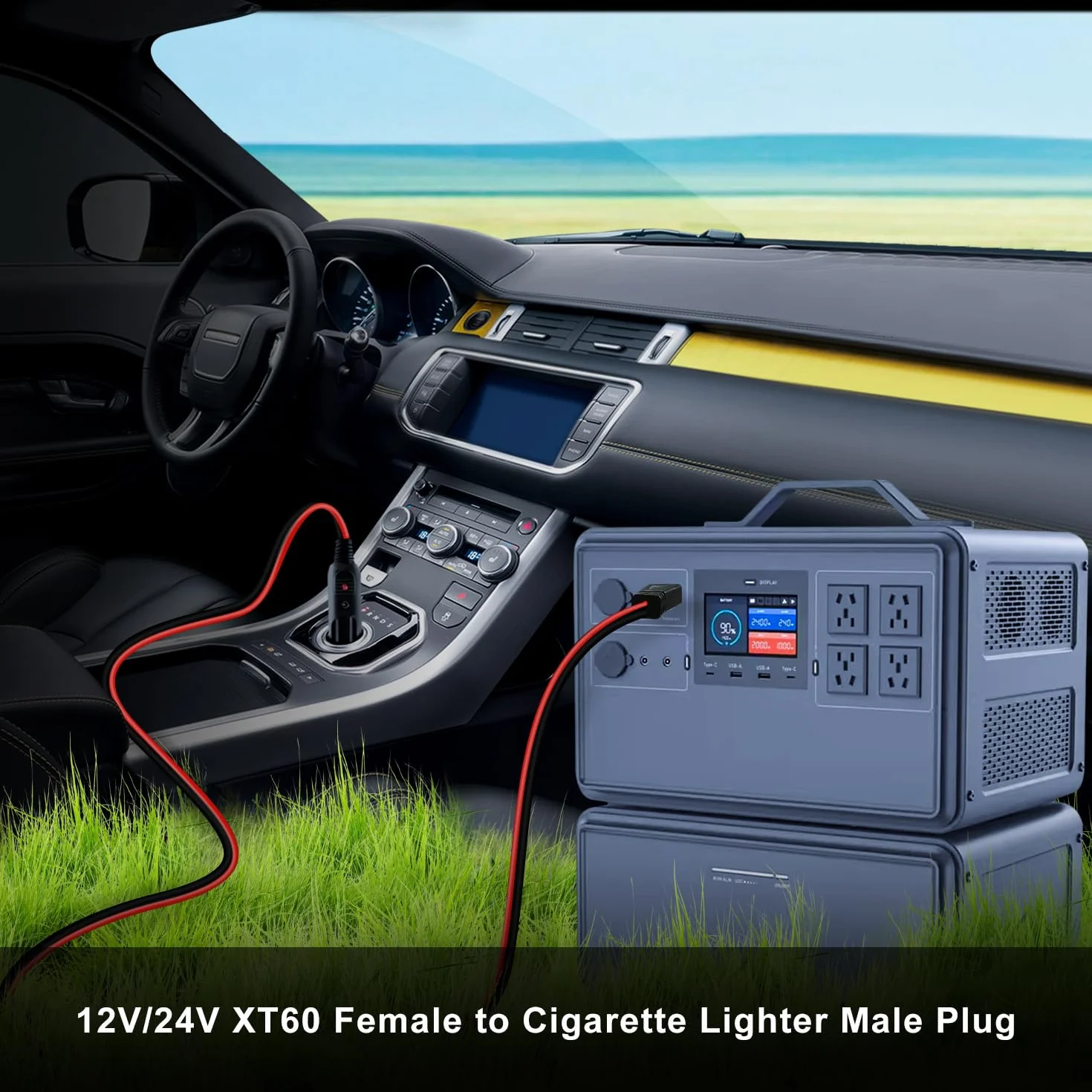 XT60 12V 24V Zapalniczka samochodowa 12V XT 6014AWG 20A, do paneli słonecznych falowników samochodowych (2 m)
