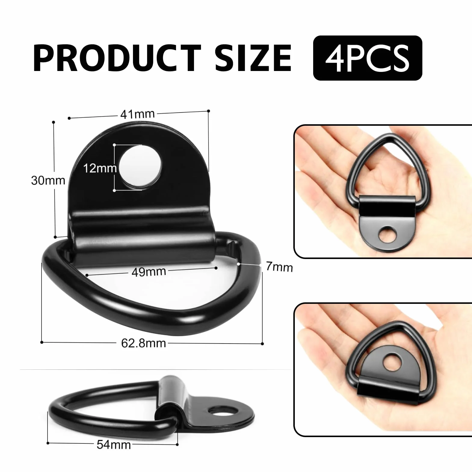 4 szt. Pierścień mocujący ze stali nierdzewnej 450 kg, czarny pierścień mocujący 85 x 62 mm, D-ring do przyczep, ciężarówek, łodzi, kajakarstwa