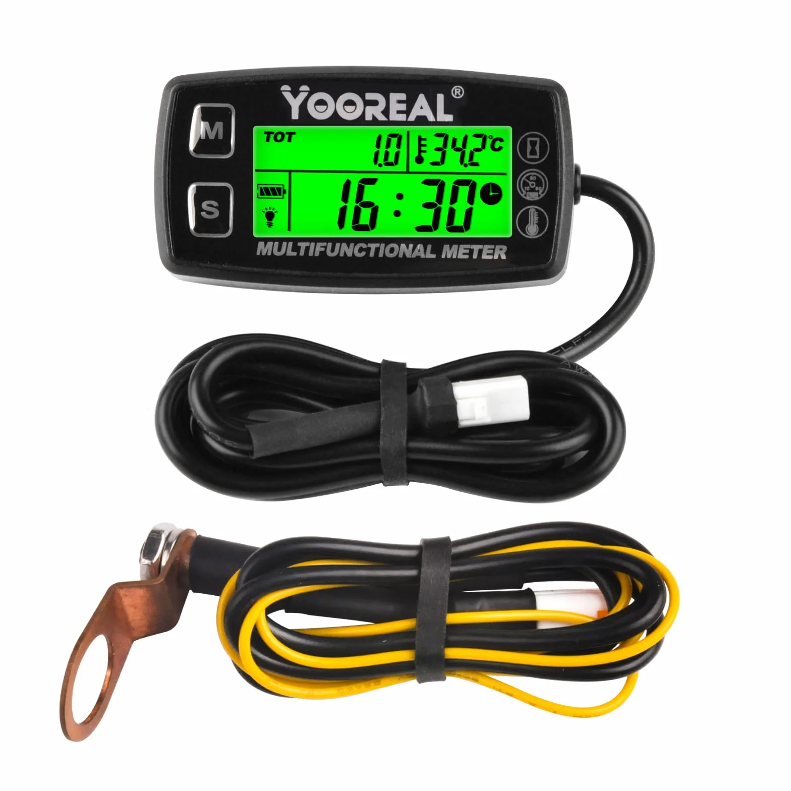 Yooreal Wskaźnik temperatury silnika, miernik temperatury, obrotomierz wyłączający użytkownika do skutera Skuter śnieżny Mini Bike Motocykl Kosiarka Generator Wywrotka