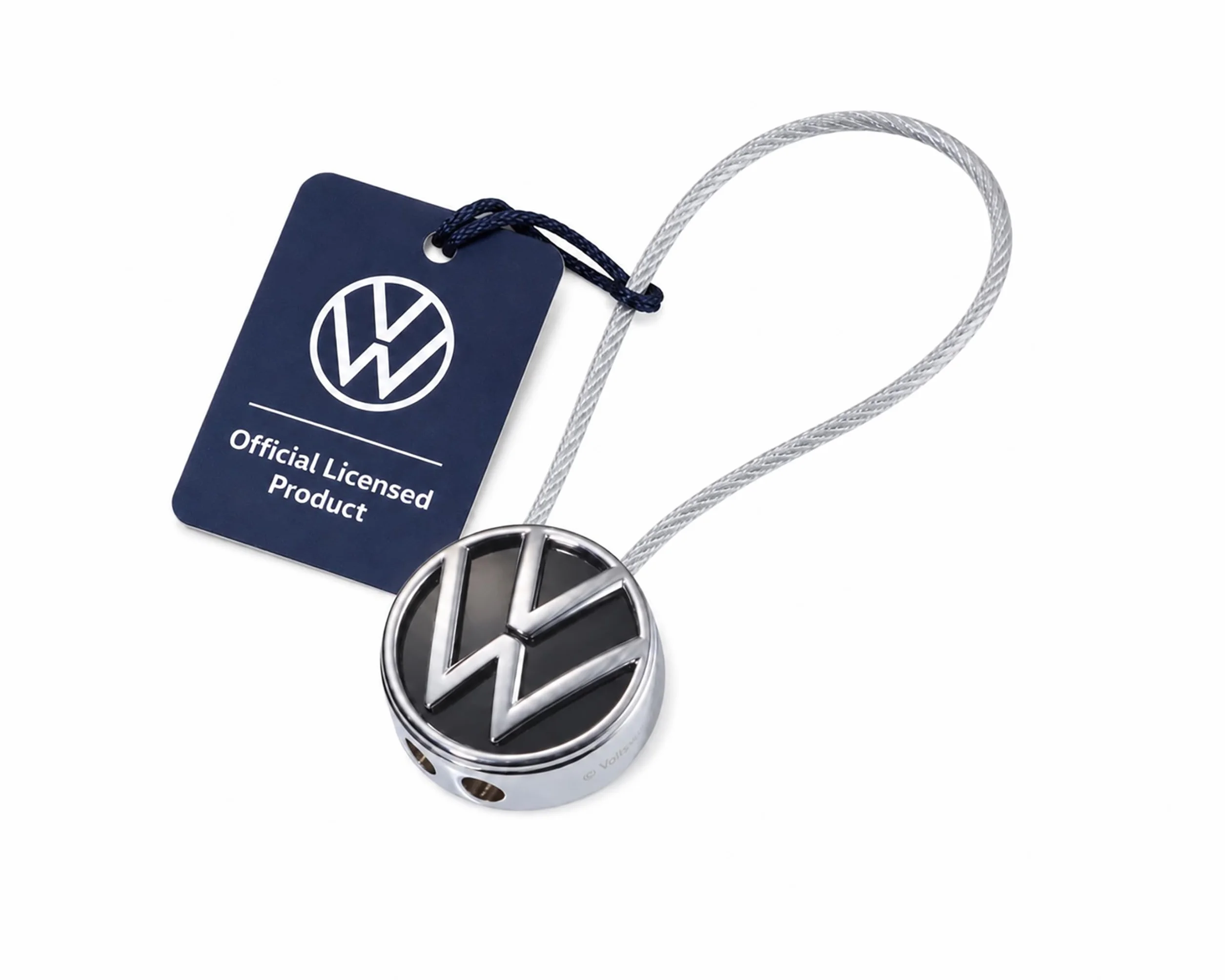 TROIKA Breloczek do kluczy z logo VW LOOP VOLKSWAGEN – pętla druciana – emaliowana, odlew metalowy – chromowany – czarny, srebrny, srebro, 70 x 27 x 12 mm, Nowoczesny