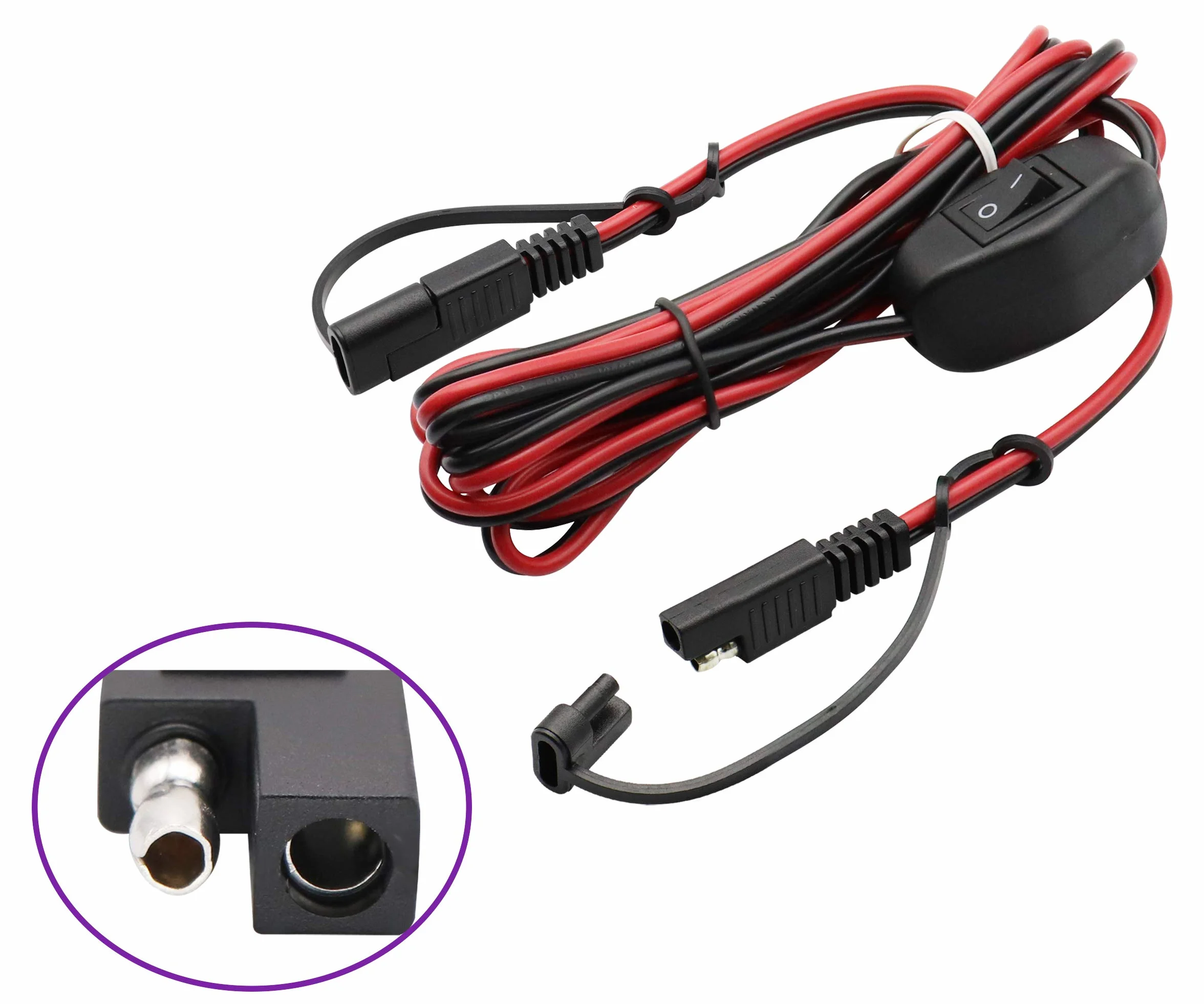 SAE Przedłużacz 16 AWG, wiązka przewodów 12 V-24 V DC, z przełącznikiem, szybkie połączenie/odłączanie, kabel zatrzaskowy do motocykla, samochodu, przyczepy kempingowej, paneli słonecznych