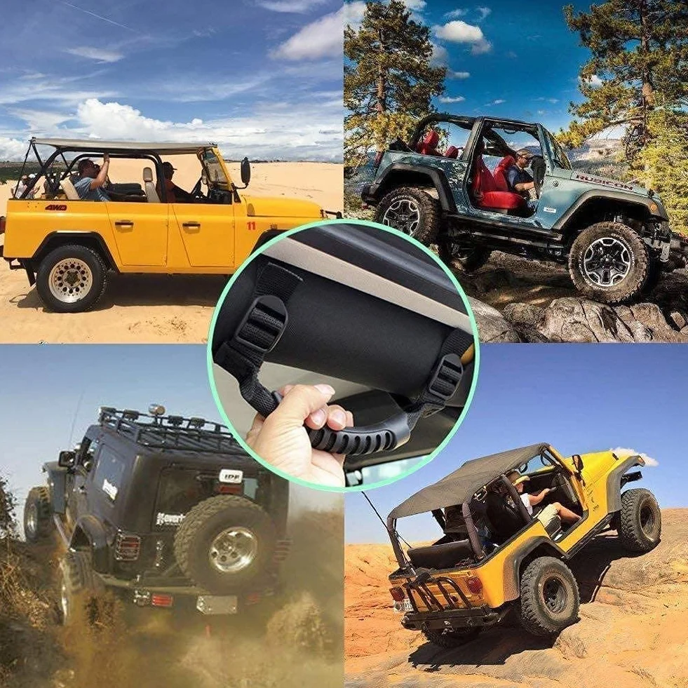 2 szt. Rama uchwytu samochodowego zmodyfikowany uchwyt do drzwi dachowych lina do ciągnięcia antypoślizgowa/pasuje do Jeep Wrangler 1987-2019 YJ TJ LJ JK JL (czarna)