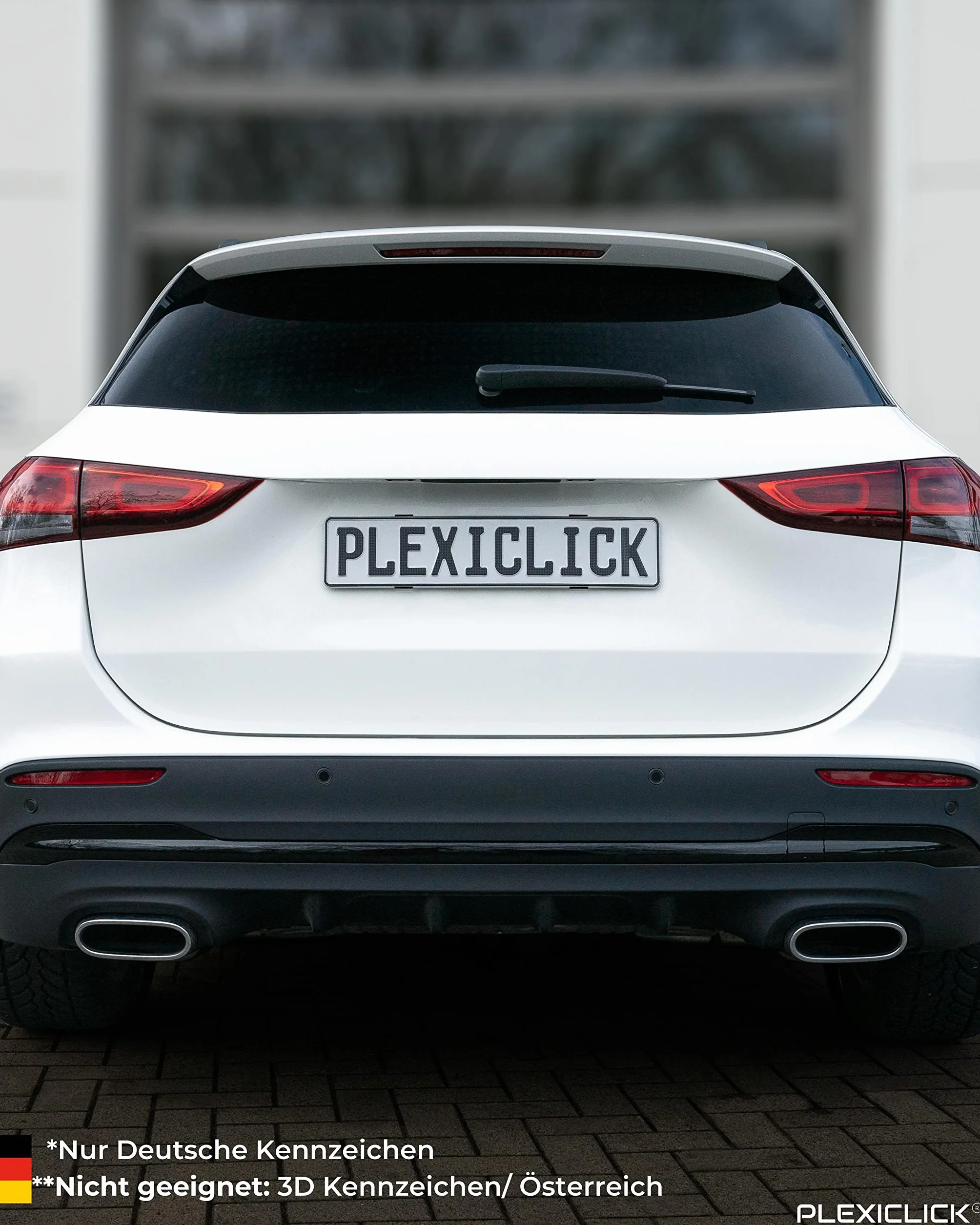 PLEXICLICK® Uchwyt tablicy rejestracyjnej, bez ramy, niewidoczny uchwyt tablicy rejestracyjnej, do pielęgnacji pojazdu, wyłącznie do niemieckich tablic rejestracyjnych