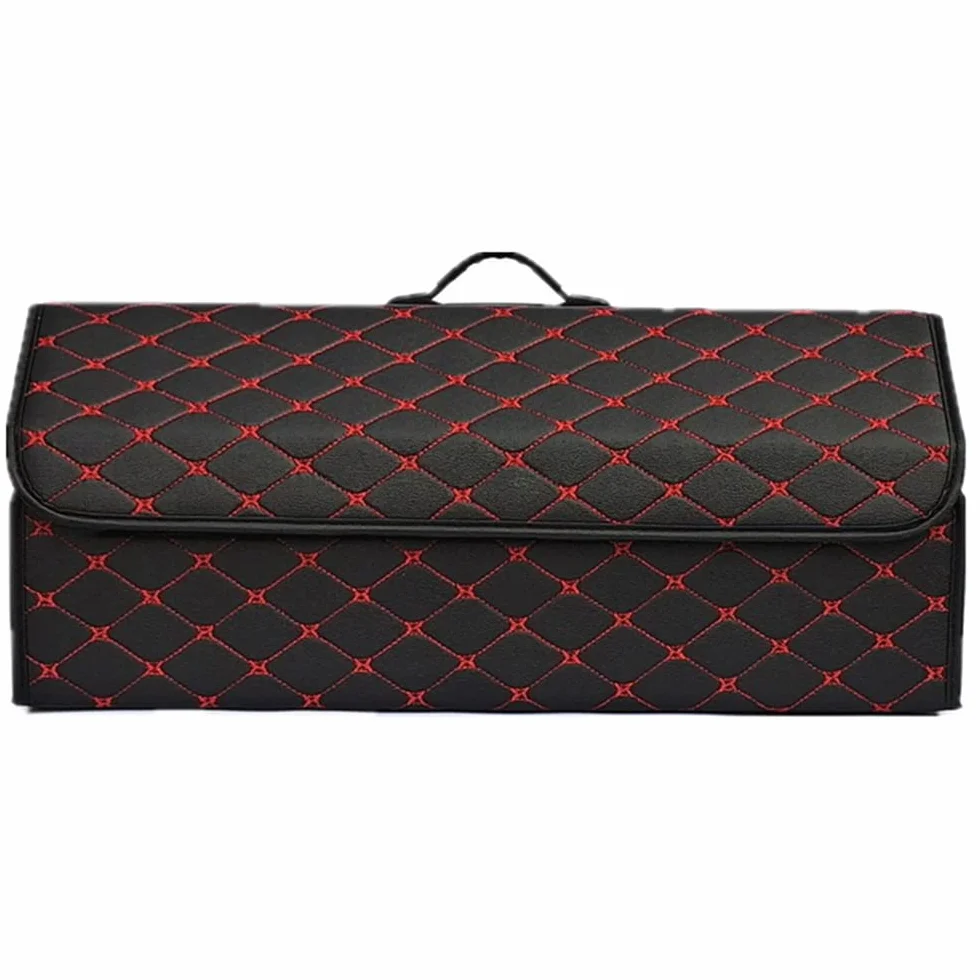 Składany bagażnik samochodowy schludny organizer do Mercedes Benz klasy B W245 W246 CLA skóra PU wodoodporny wielofunkcyjny z pokrywką składany organizator, BlackRed-L