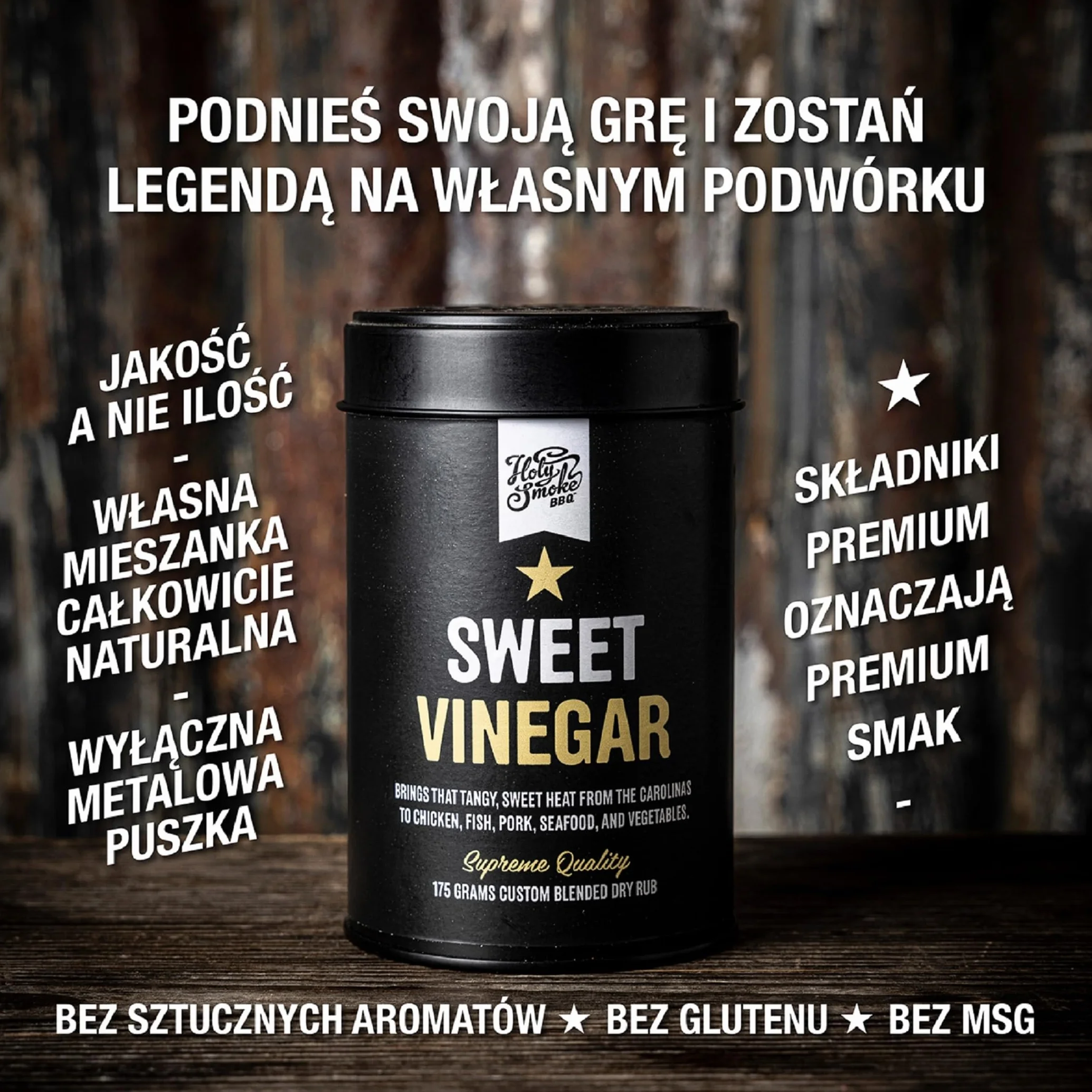 Sweet Vinegar BBQ Rub Naturalna Mieszanka Przypraw BBQ w Stylu Karoliny Przyprawa do Mięsa Kurczaka Wieprzowiny i Steków Zioła i Przyprawy do Grillowania 175g