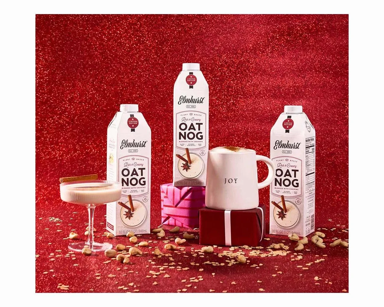 Elmhurst 1925 OatNog Cashew – Wegański napój owsiano-nerkowcowy typu eggnog z nutą cynamonu – Kremowy, wszechstronny i idealny przez cały rok – 946 ml