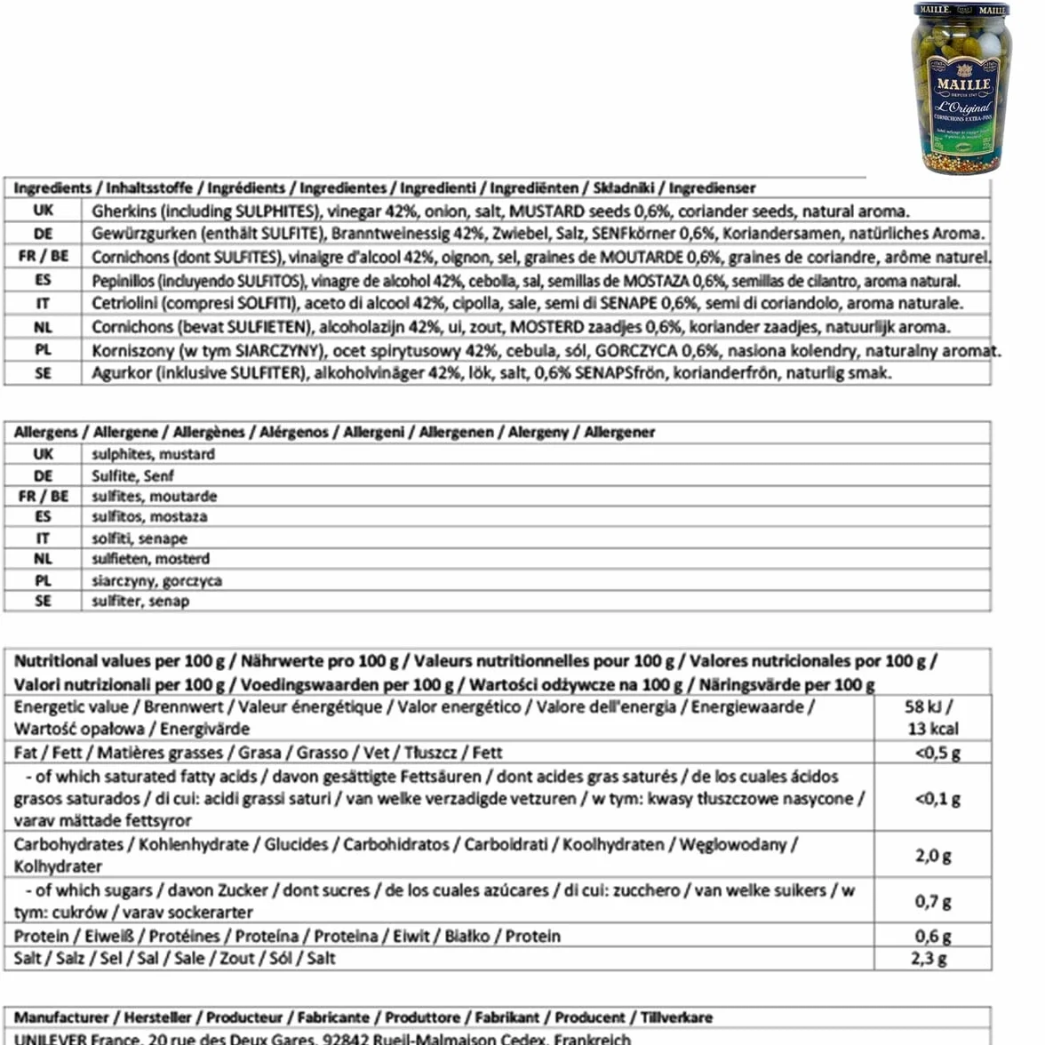 Maille Mini ogórki Cornichons ekstra drobne, 400 g