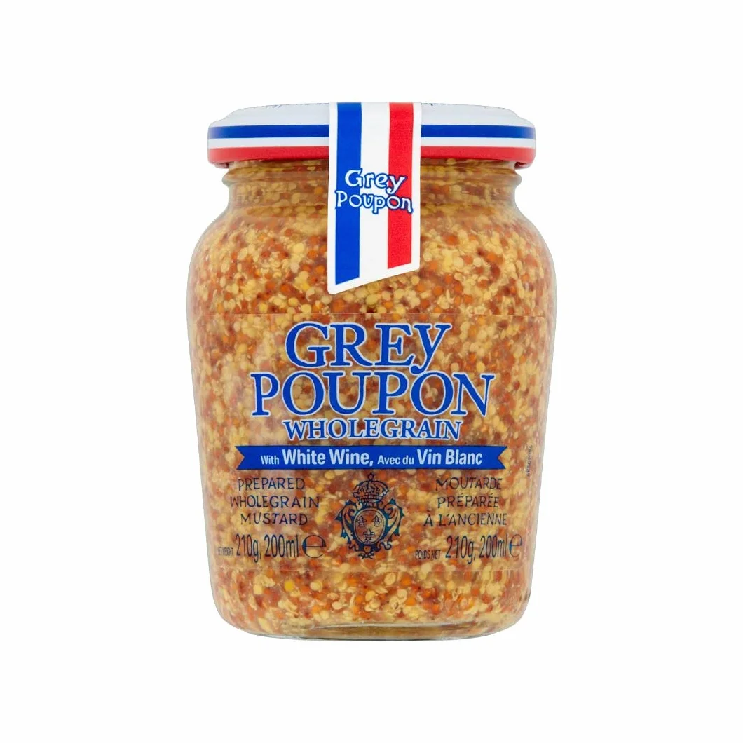 Grey Poupon Musztarda pełnoziarnista 6 x 210 g | wykonana z białego wina | musztarda francuska | idealna do sosów, steków, grilla, dressingów i kanapek