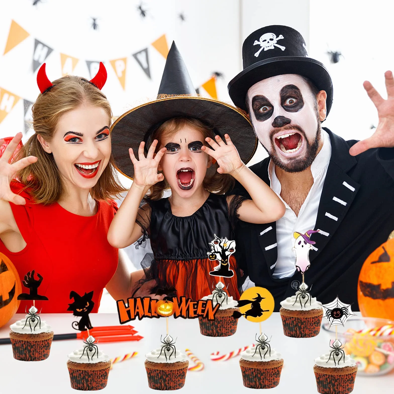 GoldRock Ozdoby na Halloween 14 sztuk - Dynia Kapelusz Czarownicy Nietoperz Nóż Nagrobny Dekoracja Imprezowa