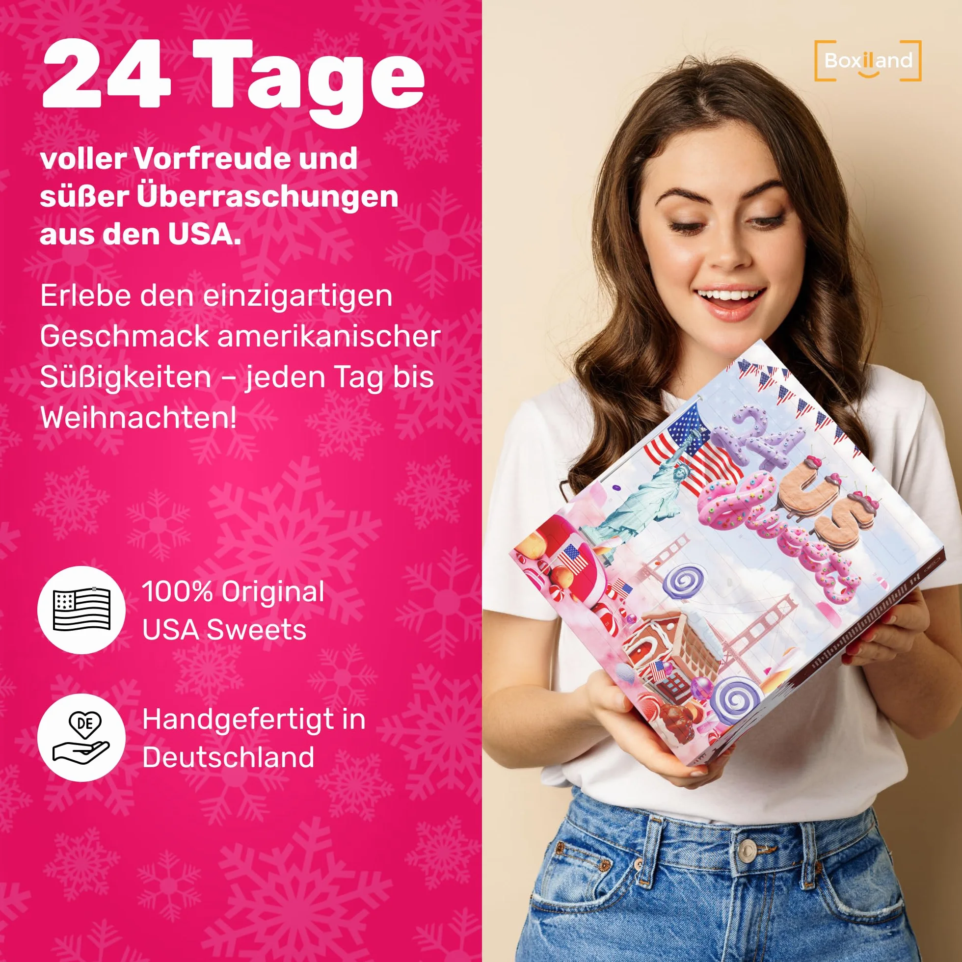 UMBRELLA® Kalendarz Adwentowy USA 2025 z Amerykańskimi Słodyczami [ORIGINAL US CANDY] – Kalendarz Adwentowy 2025 dla Dzieci, Kobiet i Mężczyzn – Kalendarz z Amerykańskimi Słodyczami (24 USA Sweets)