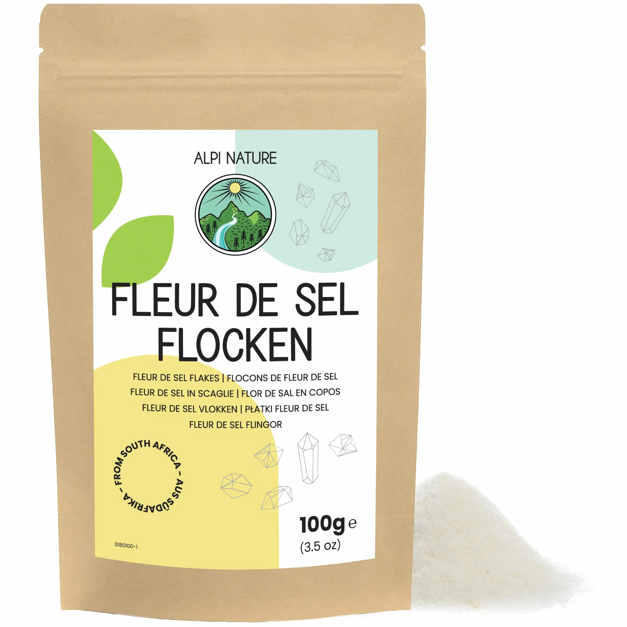 Alpi Nature Fleur de Sel Płatki Soli Morskiej 100g, Kryształki Soli Morskiej 0,5–2 mm z Afryki Południowej do Gotowania Gourmet