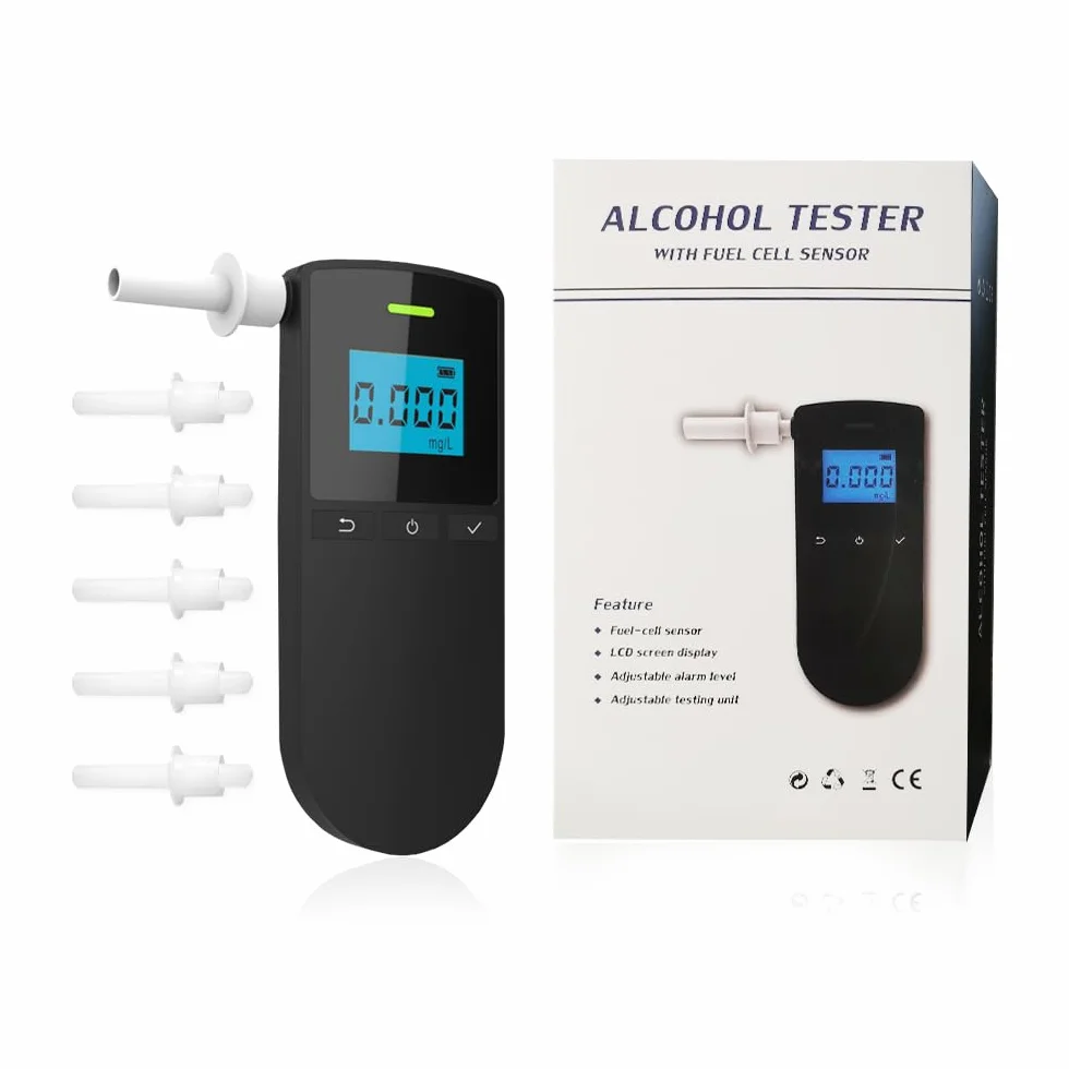 Alkomat Tester Alkoholu Alkomat Detektor Wyświetlacz LCD do użytku Osobistego i Profesjonalnego (Czarny)