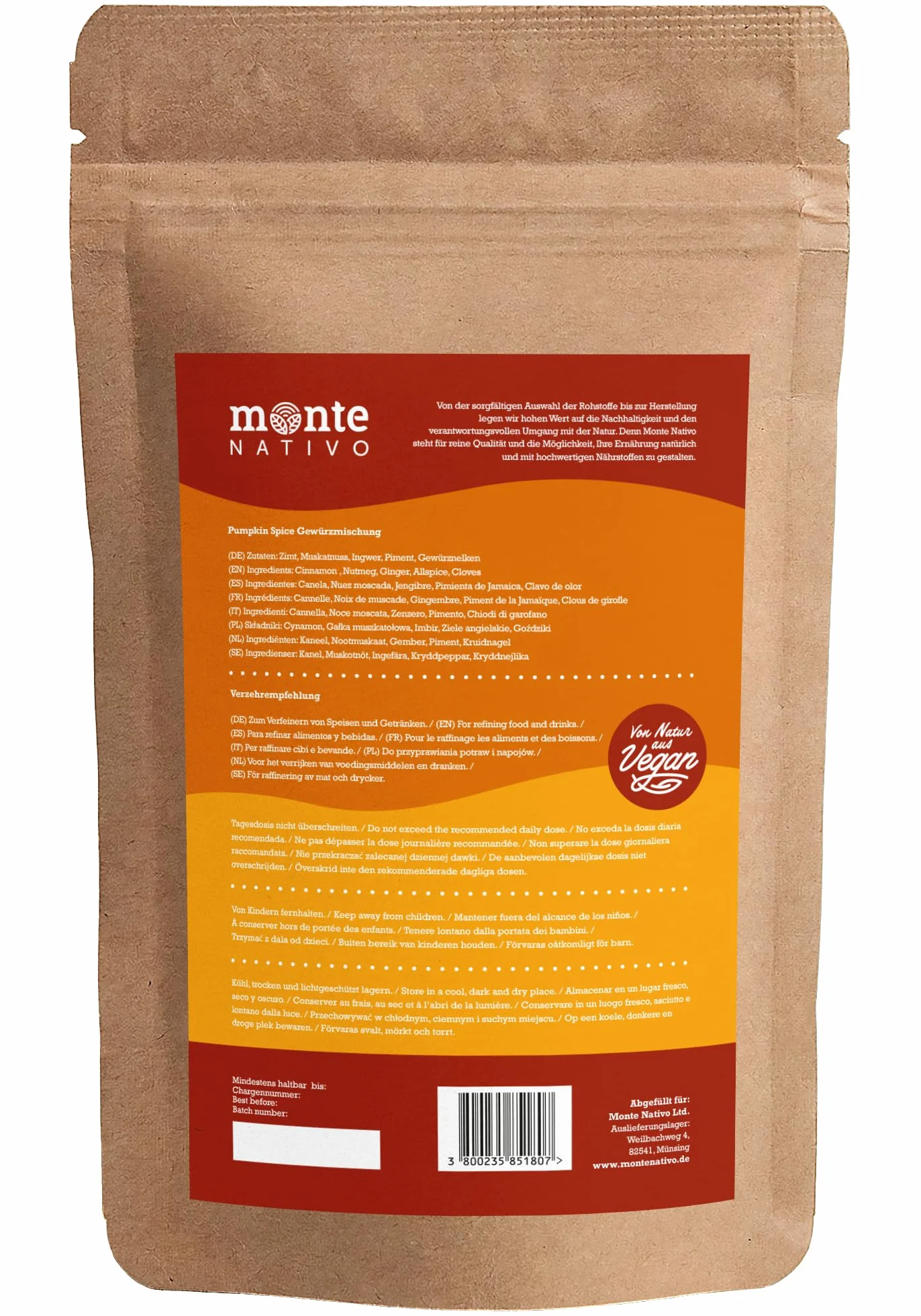 Przyprawa do dyni Monte Nativo (250g) - Mieszanka Przypraw do Ciasta Dyniowego - Delikatnie suszone i aromatyczne przyprawy idealne do gotowania i doprawiania