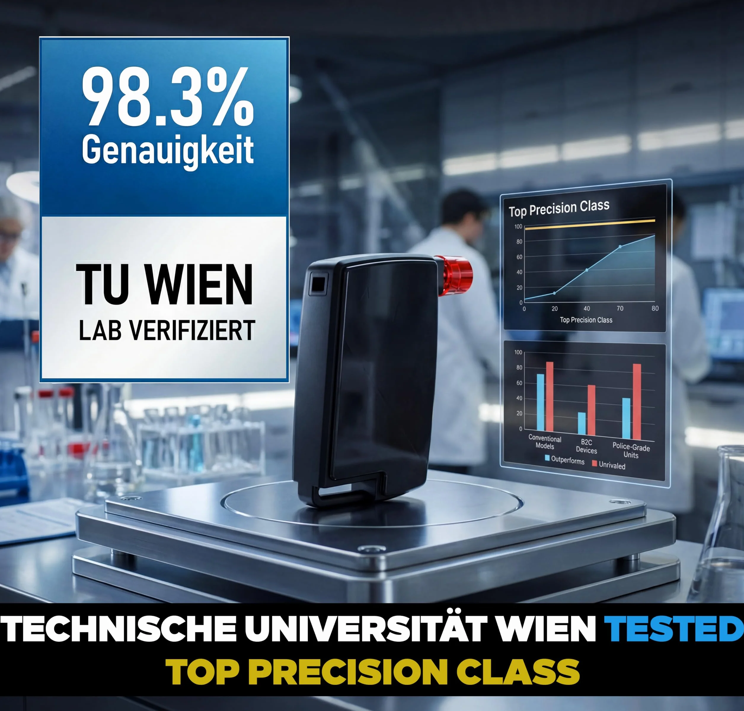 Alkomat ACE XS – dokładność 98,3% (TU Wiedeń, styczeń 2026 r.) – alkomat skalibrowany zgodnie z normami policyjnymi – dla kierowców samochodów