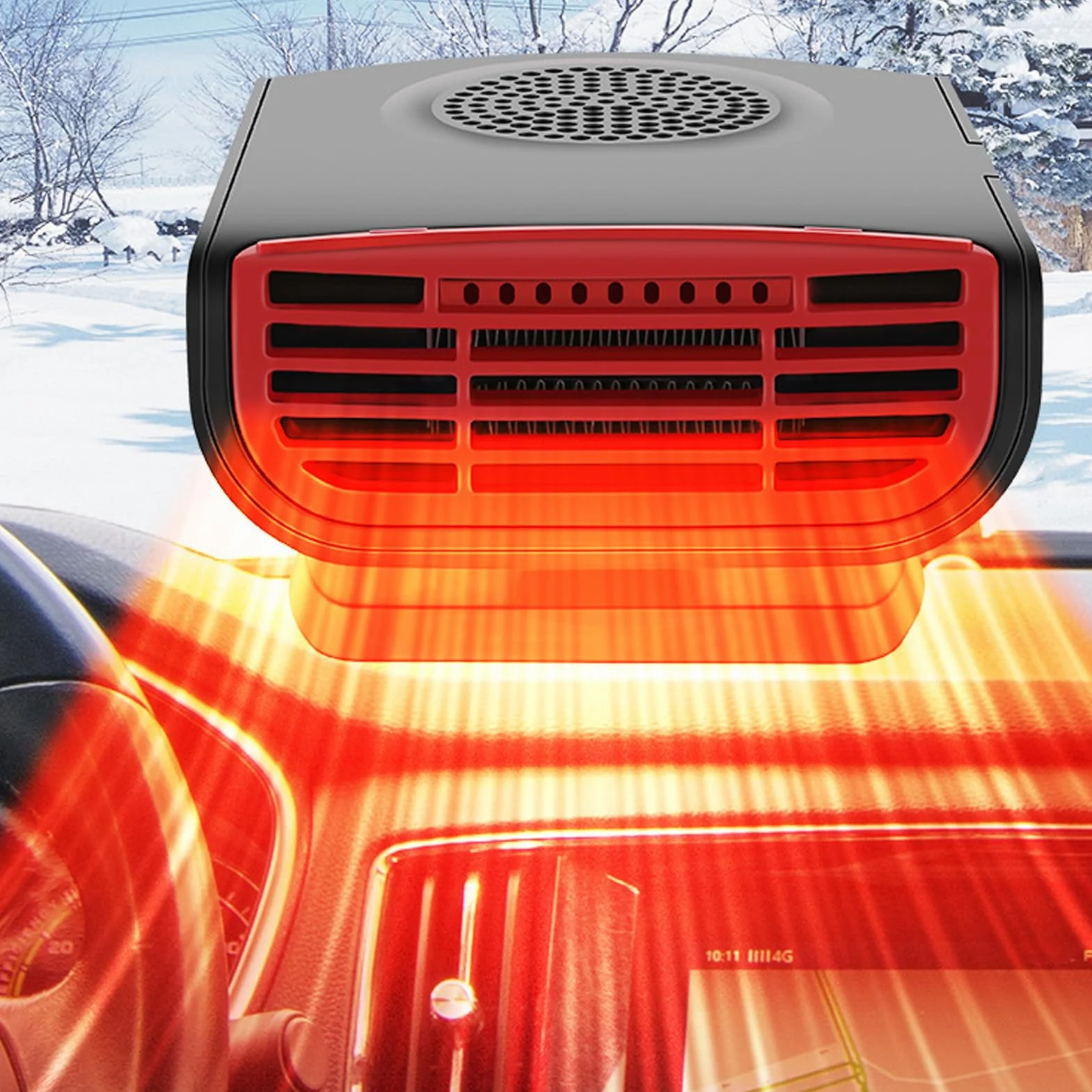 Przenośny Grzejnik Samochodowy, Odmgławiacz i Odmrażacz Przedniej Szyby 12 V 150 W, Wentylator Szybkiego Ogrzewania i Chłodzenia 2 W 1, Podłączenie do Zapalniczki Samochodowej do