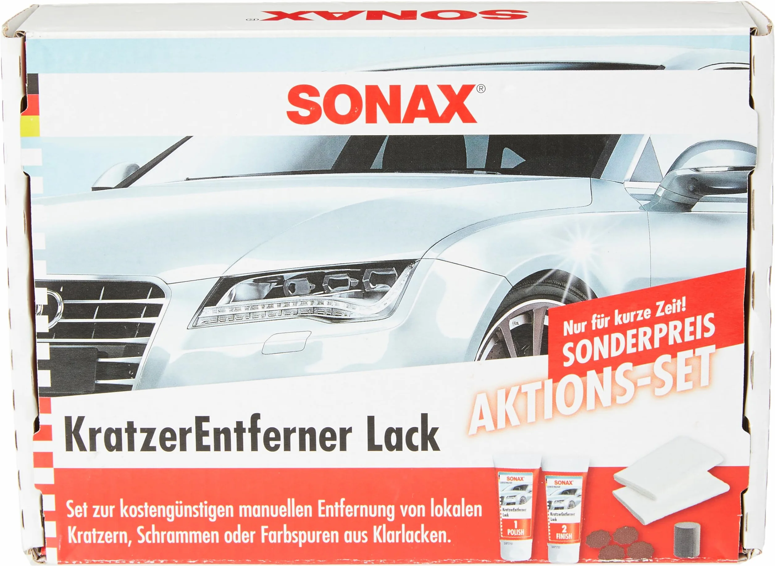 SONAX Zestaw działań do usuwania zarysowań lakieru (2 x 25 ml) usuwa zadrapania i zadrapania z lakierów bezbarwnych | nr art. 03058410
