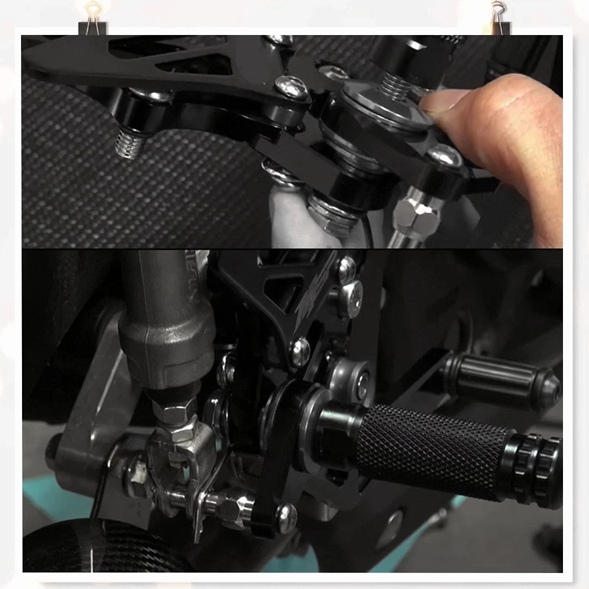 Podnóżek, wspornik podnóżka, zestaw akcesoriów do motocykla z tyłu, aluminium, uniwersalny, do motocykli, skuterów, motorowerów, motorowerów, akcesoriów do mocowania pedałów, lewy i prawy podnóżek, 2 sztuki w kolorze czarnym