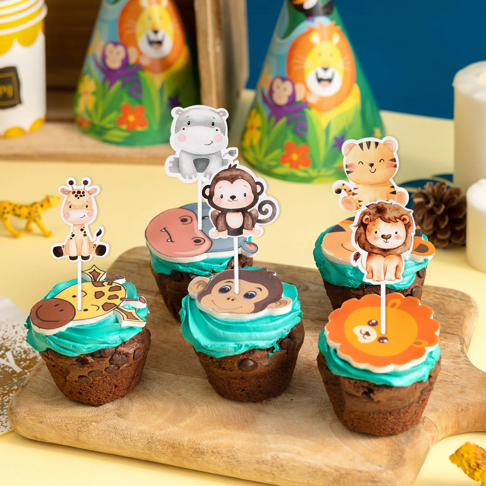 Zwierzęta dżungli toppery na babeczki safari baby shower urodziny