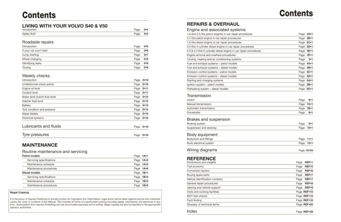 Volvo S40 & V50 Petrol & Diesel (Mar '04-'13) Haynes Repair Manual