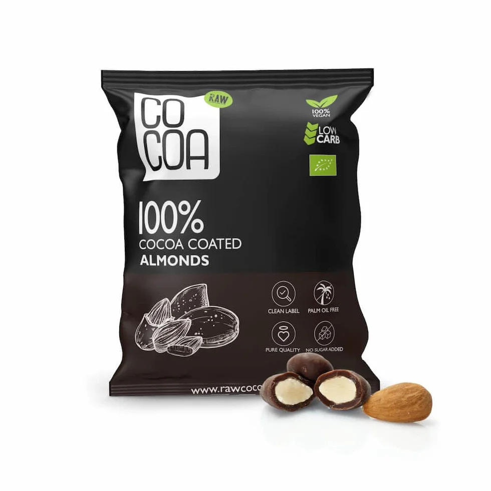 BIO Migdały w Kakao 70g Surowa Czekolada Bez Cukru Wegańskie Bezglutenowe