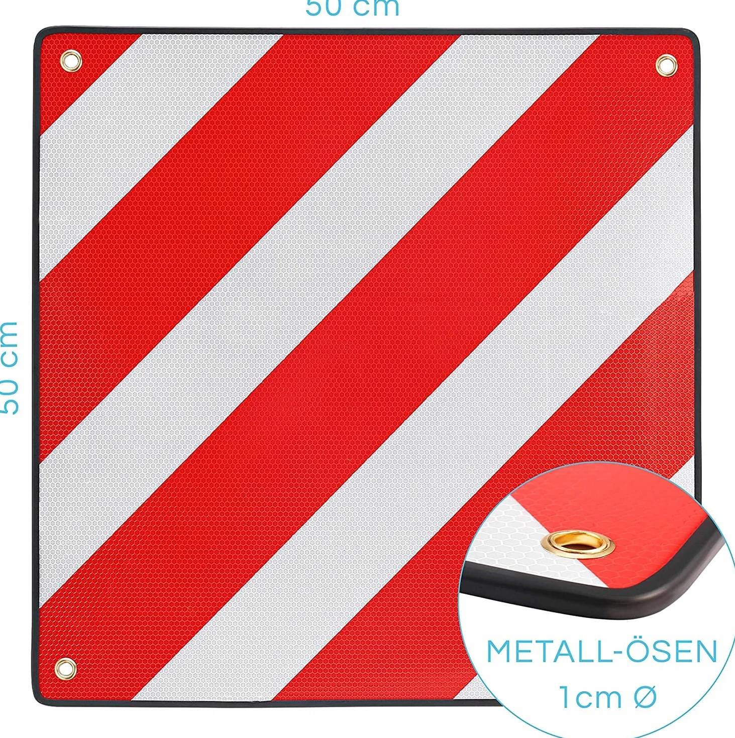 PLANGER® - Tablica ostrzegawcza Włochy (50 x 50 cm) + napinacz - odblaskowa tabliczka ostrzegawcza czerwona biała do bagażnika tylnego i bagażnika rowerowego