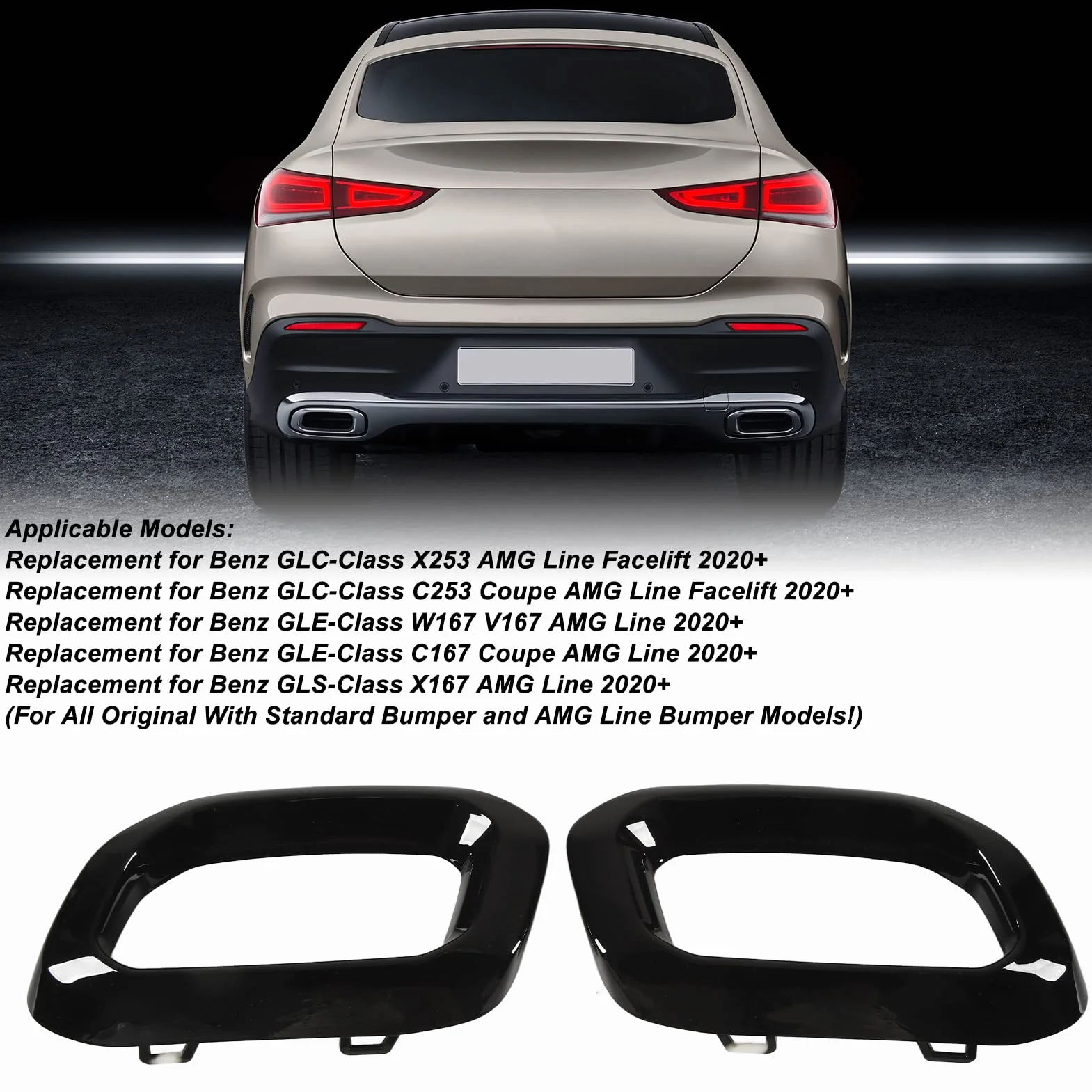 Osłona Końcówki Wydechu Wykończenia Bezel-pasuje do Benz GLC GLE GLS-klasa X253 C253 W167 V167 C167 X167 Linia 2020-2023 (Czarny błyszczący)