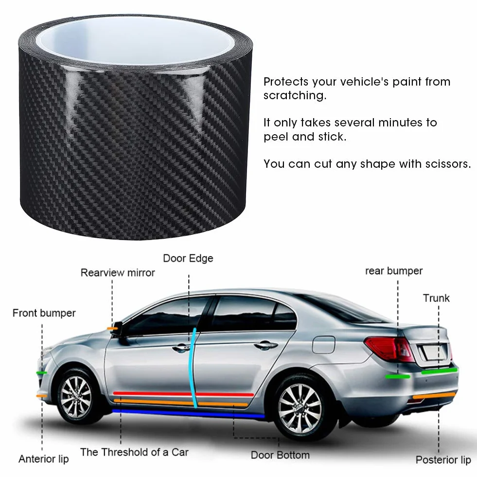 ebtools for Auto Carbon Wrap Car Door Edge Guard Película Protectora de Fibra de Carbono Negra Car Door Edge Guard Etiqueta a Prueba de rayones (7 cm x 3 Metros)