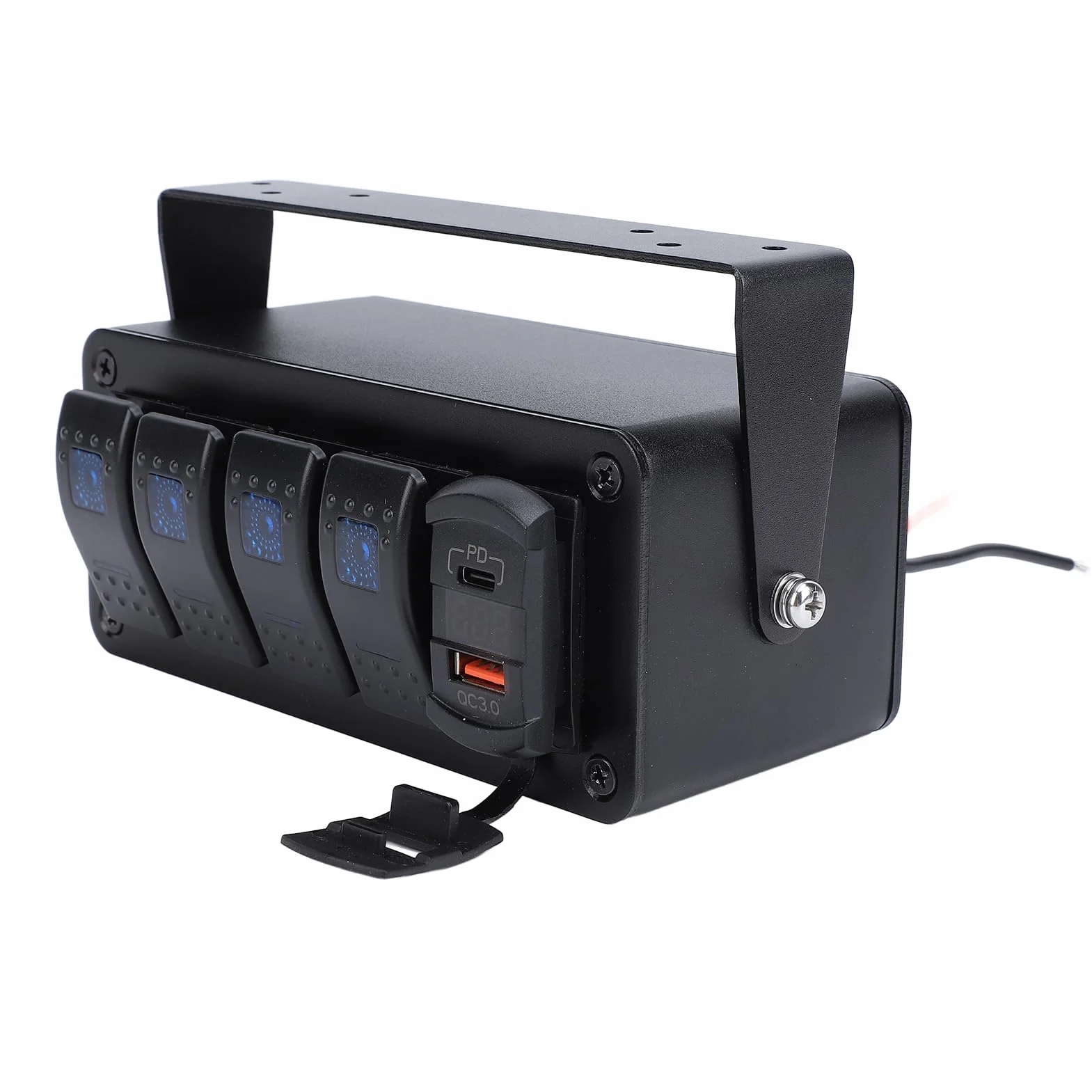 Panel Przełączników Kołyskowych 4-krotny z ładowarką USB Typu C QC3.0 PD, Wodoodporny Stop Aluminium, do Samochodów Ciężarowych łodzie RV UTV ATV (niebieskie światło)