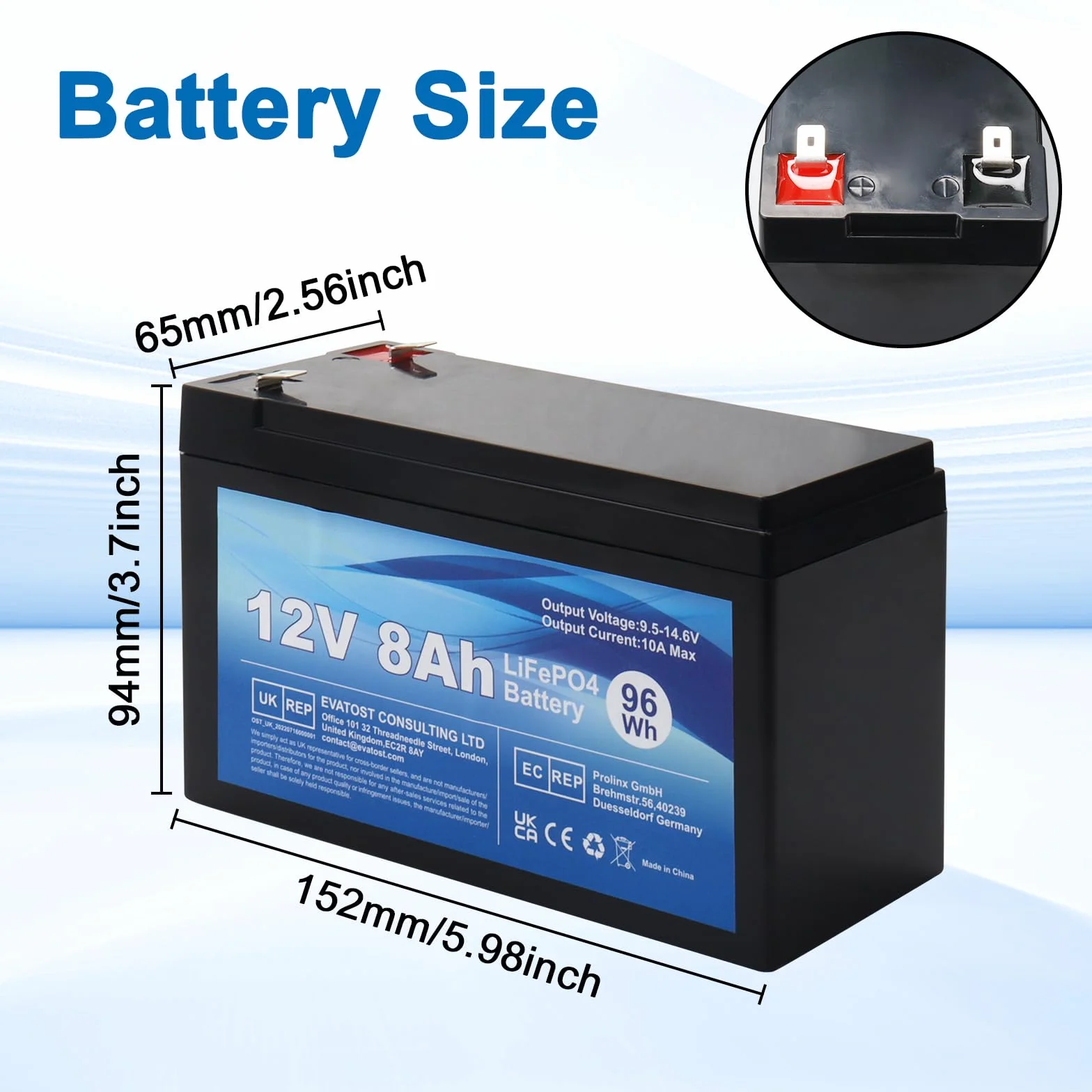 LiFePO4 12 V 8 Ah akumulator litowo-żelazowo-fosforanowy z BMS do samochodu dla dzieci, 4000 głębokich cykli do energii słonecznej, system alarmowy, aplikacje off-grid, kemping