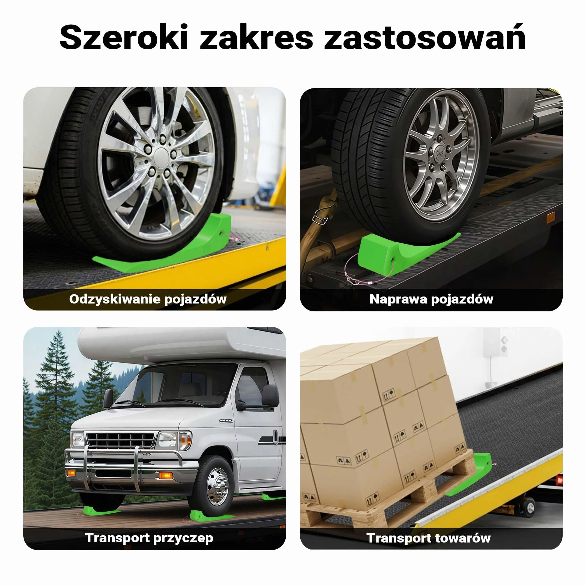 Wiltec Kliny pod koła 4x do auta, kampera i przyczepy kempingowej do 1814 kg obciążenia na klin, blokada pod koła z HDPE, zestaw stabilizujący transport