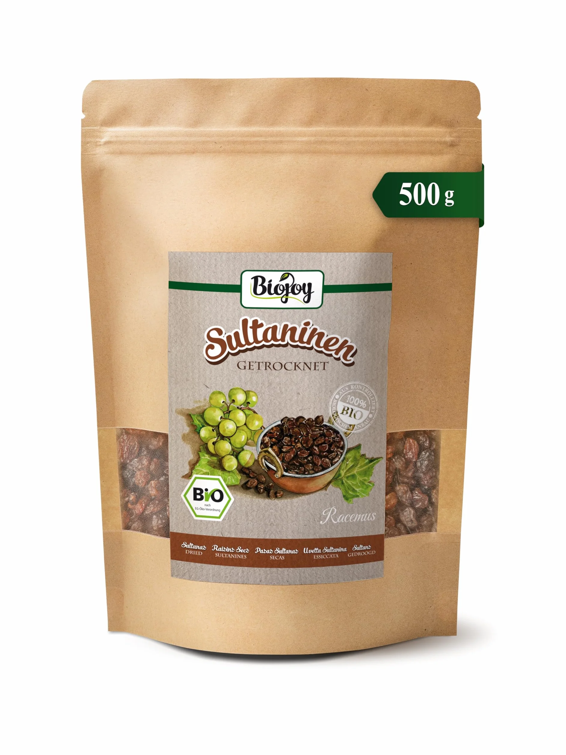Biojoy BIO Sułtanki (500 g), bez dodatku cukru i siarki