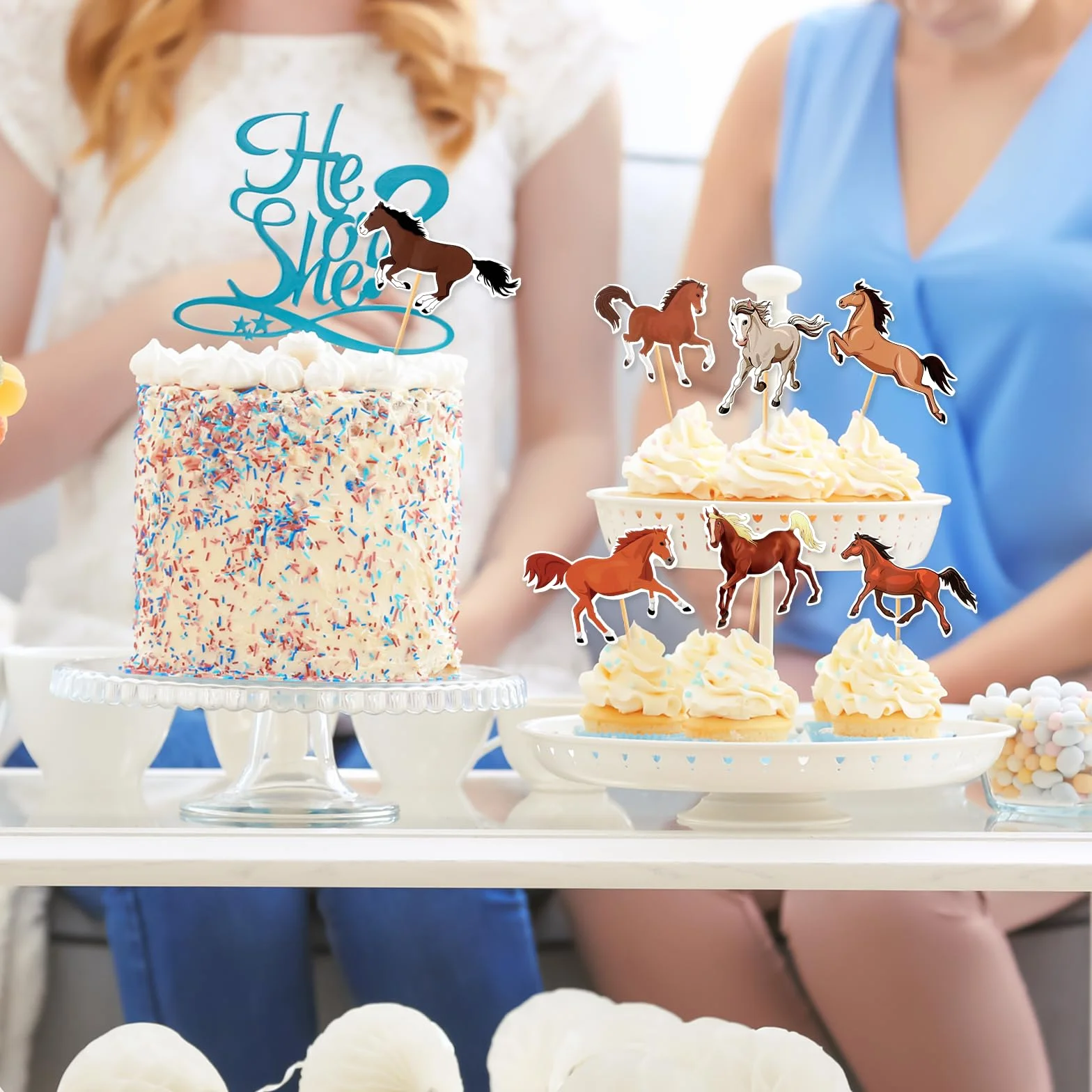 JJUNW Dekoracja urodzinowa z koniem, dekoracja tortu, zwierzę, koń, babeczki, dekoracje imprezowe, nakładki na babeczki na wyścigi konne, baby shower, ślub, artykuły na przyjęcie urodzinowe (16)