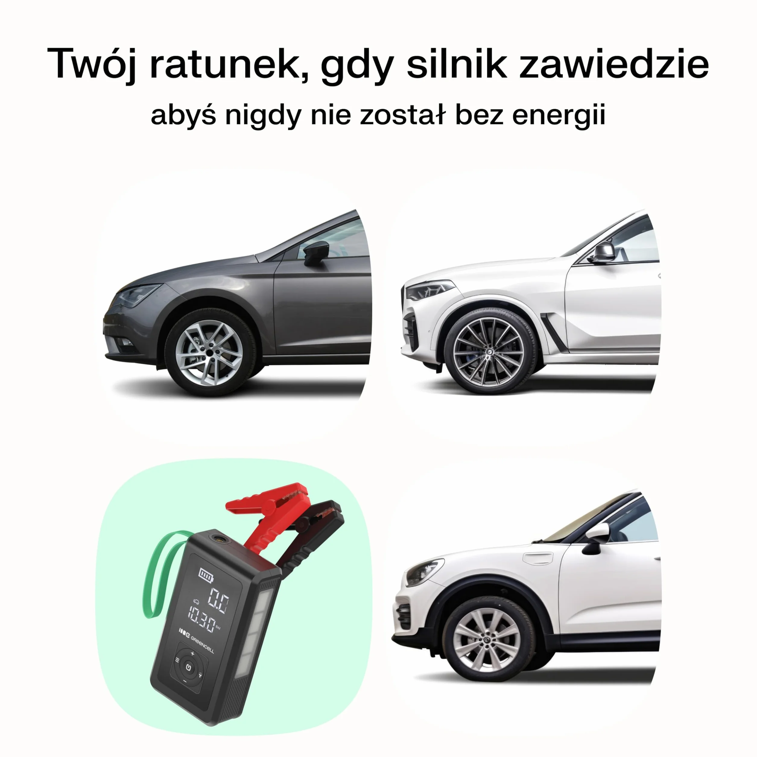 Green Cell PowerBoost Air Power Bank Jump Starter, 1000 A Car Jump Starter Starter, Power Bank z wyświetlaczem, USB-A i USB-C do szybkiego ładowania 8000mAh