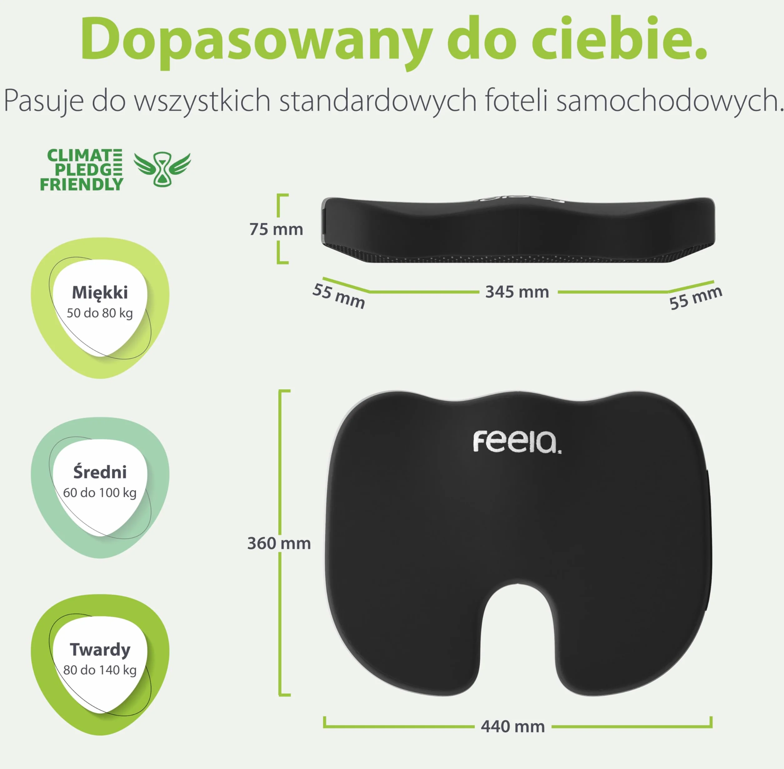 feela.® Ortopedyczna poduszka na fotel samochodowy [3 stopnie twardości] – zmniejsza ból, zwiększa komfort siedzenia, wspomaga krążenie krwi i odciąża kość ogonową, poduszka do siedzenia samochodowego
